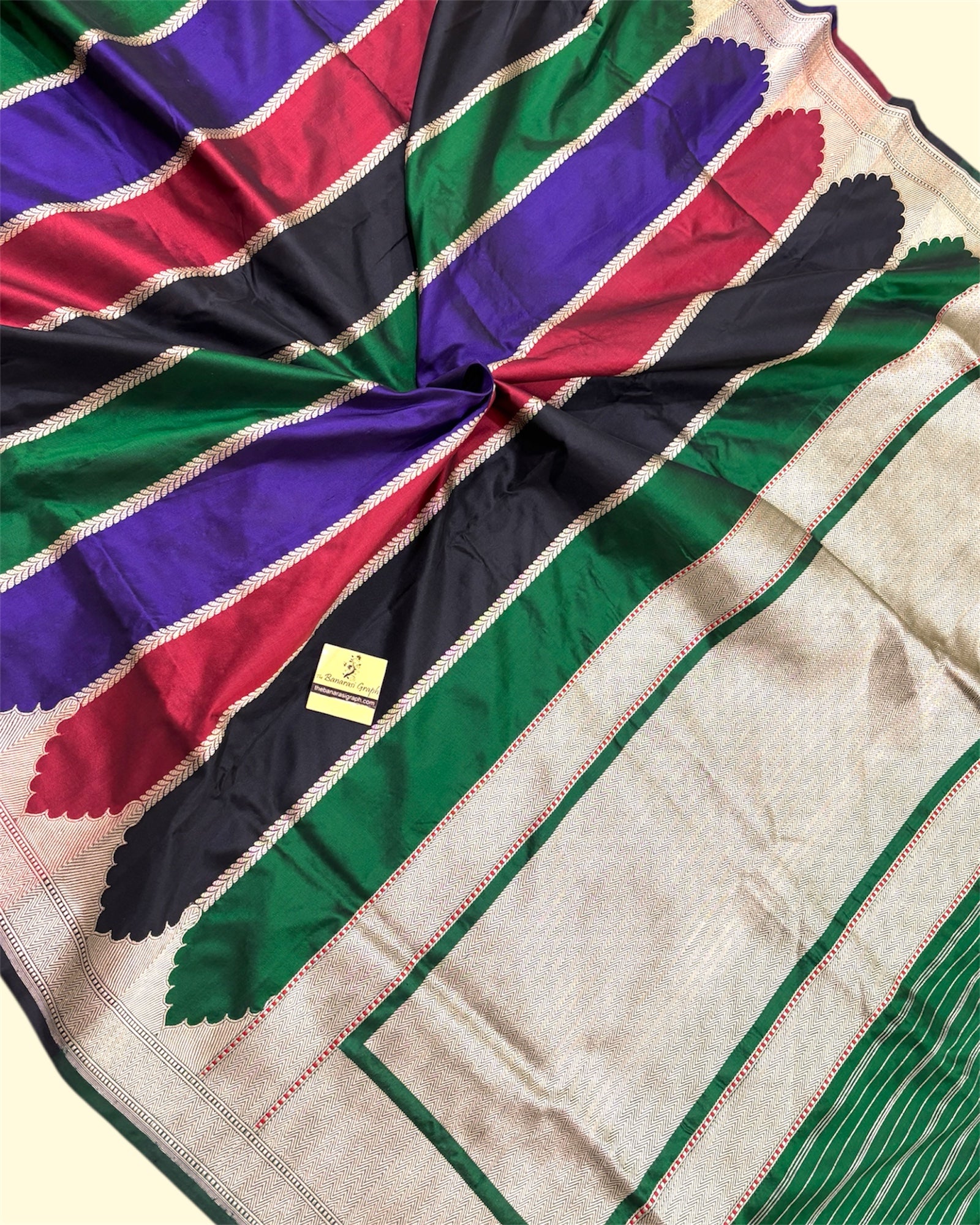 Rangkart Pure Katan Handloom Silk - Kadhua Motifs Strip Banarasi Saree