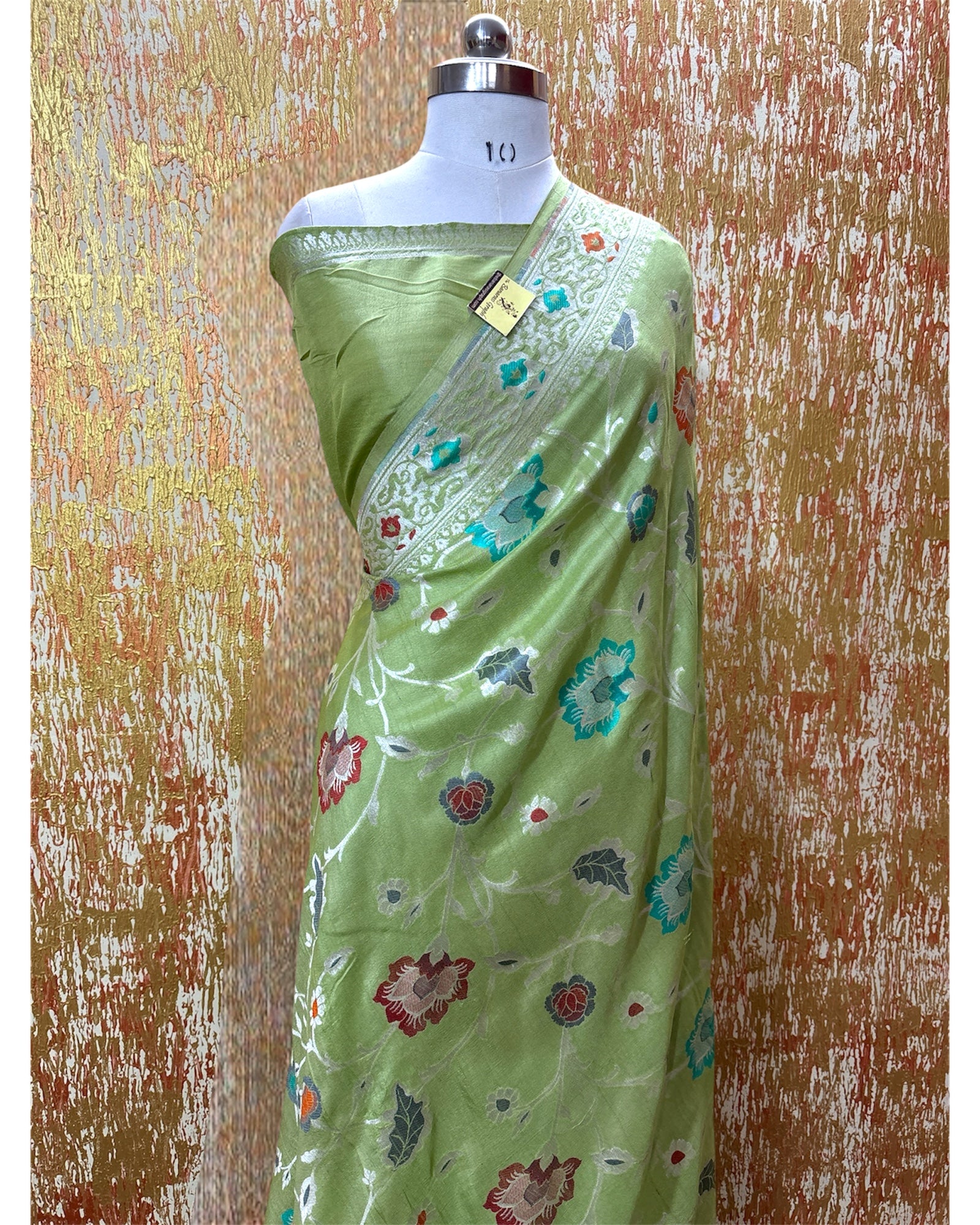 Pure Tussar Georgette - All Over Jaal Work With Meenakari Banarasi Saree
