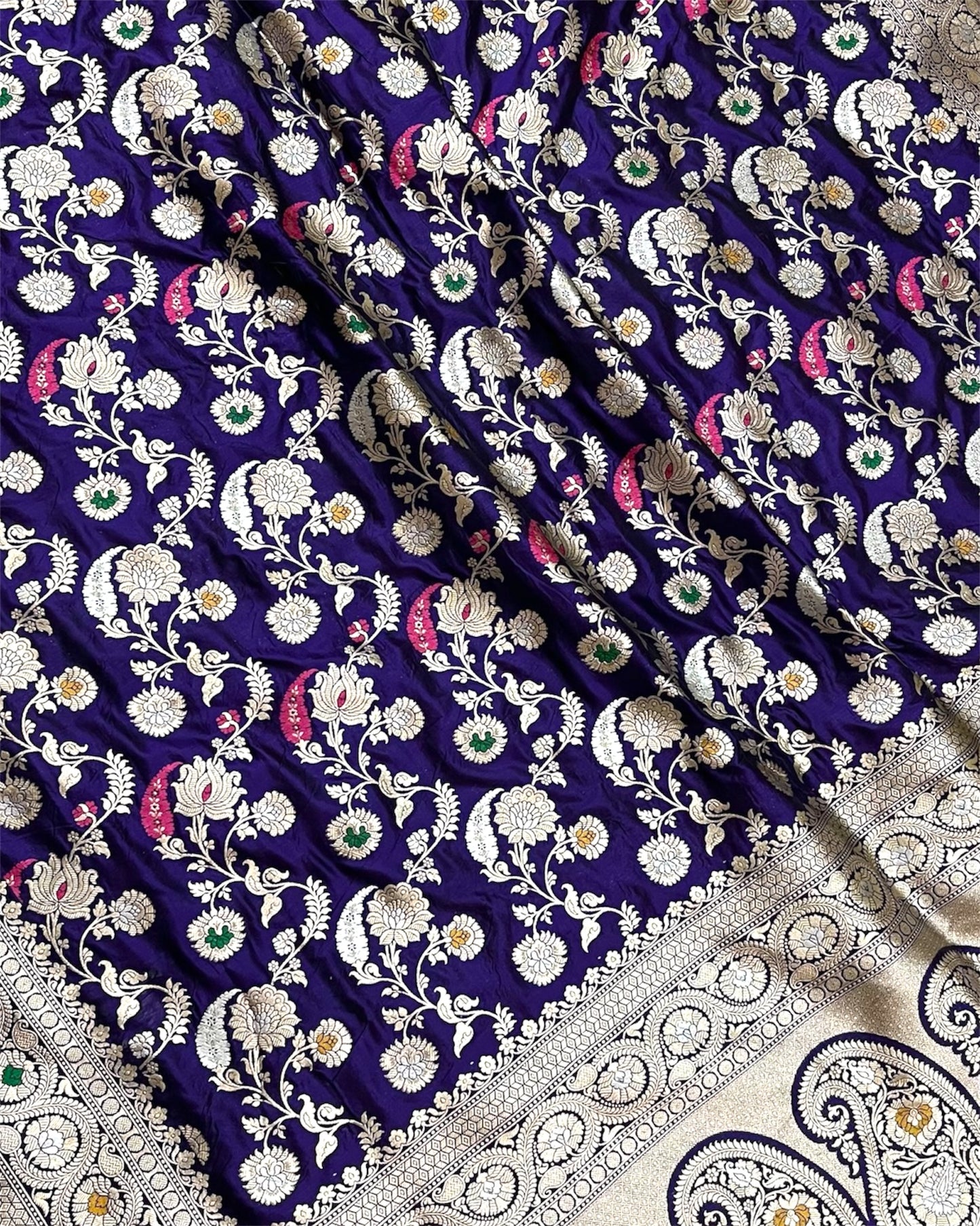Purple Pure Katan Handloom Silk - All Over Jaal Work With Tilfi Meenakari Banarasi Saree
