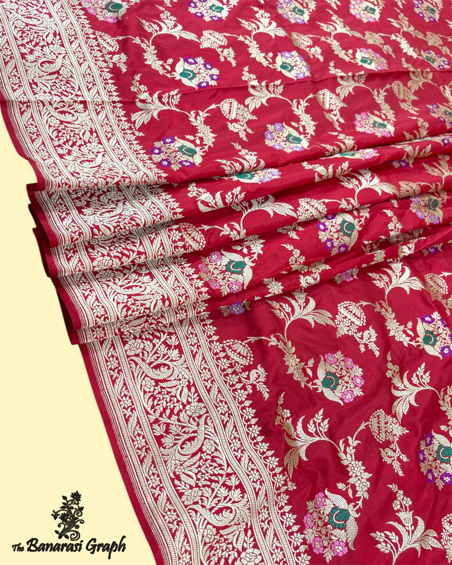 Red Pure Katan Handloom Silk - Kadhua Motifs All Over Jaal Work With Meenakari Banarasi Saree