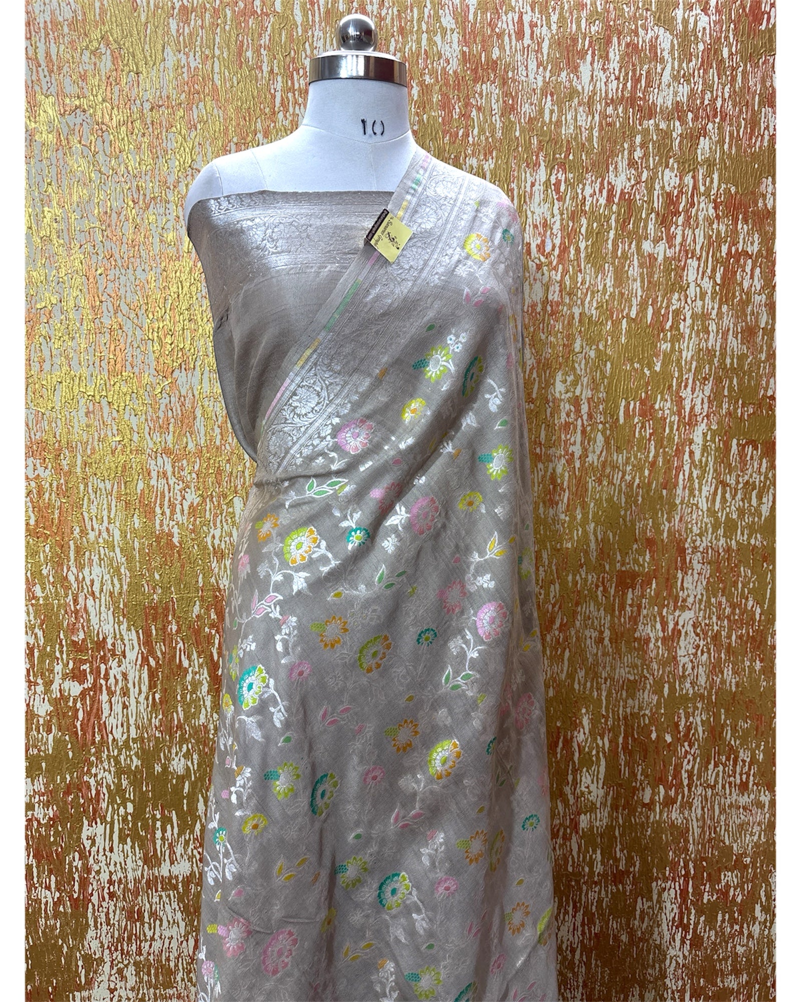 Pure Tussar Georgette Handloom Silk - All Over Jaal Work With Meenakari Banarasi Saree