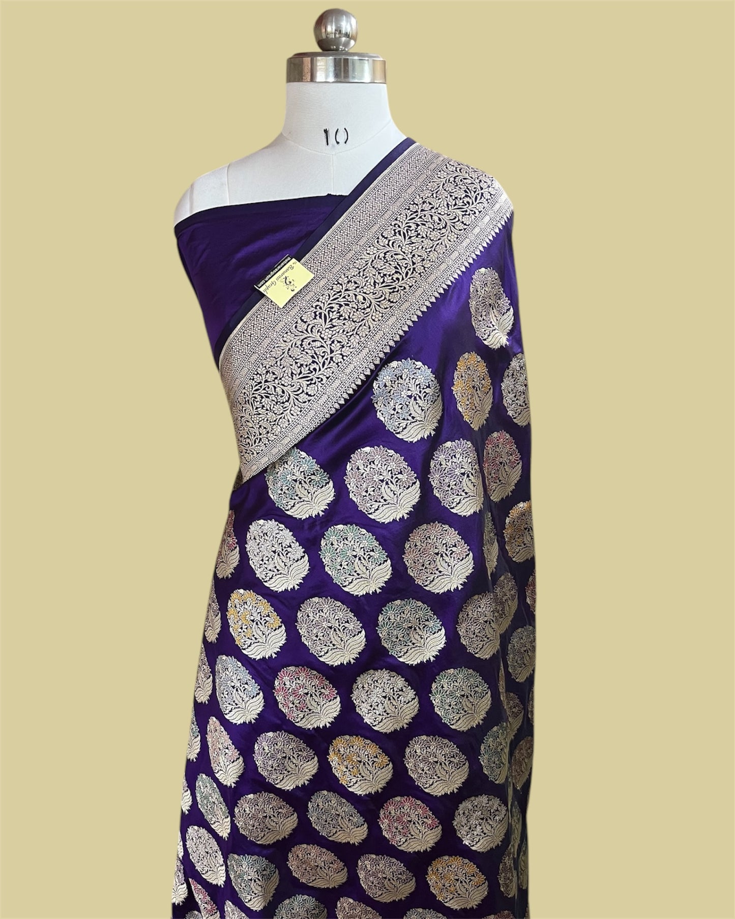 Dark Violet Pure Katan Handloom Silk - All Over Boota Work With Meenakari Banarasi Saree