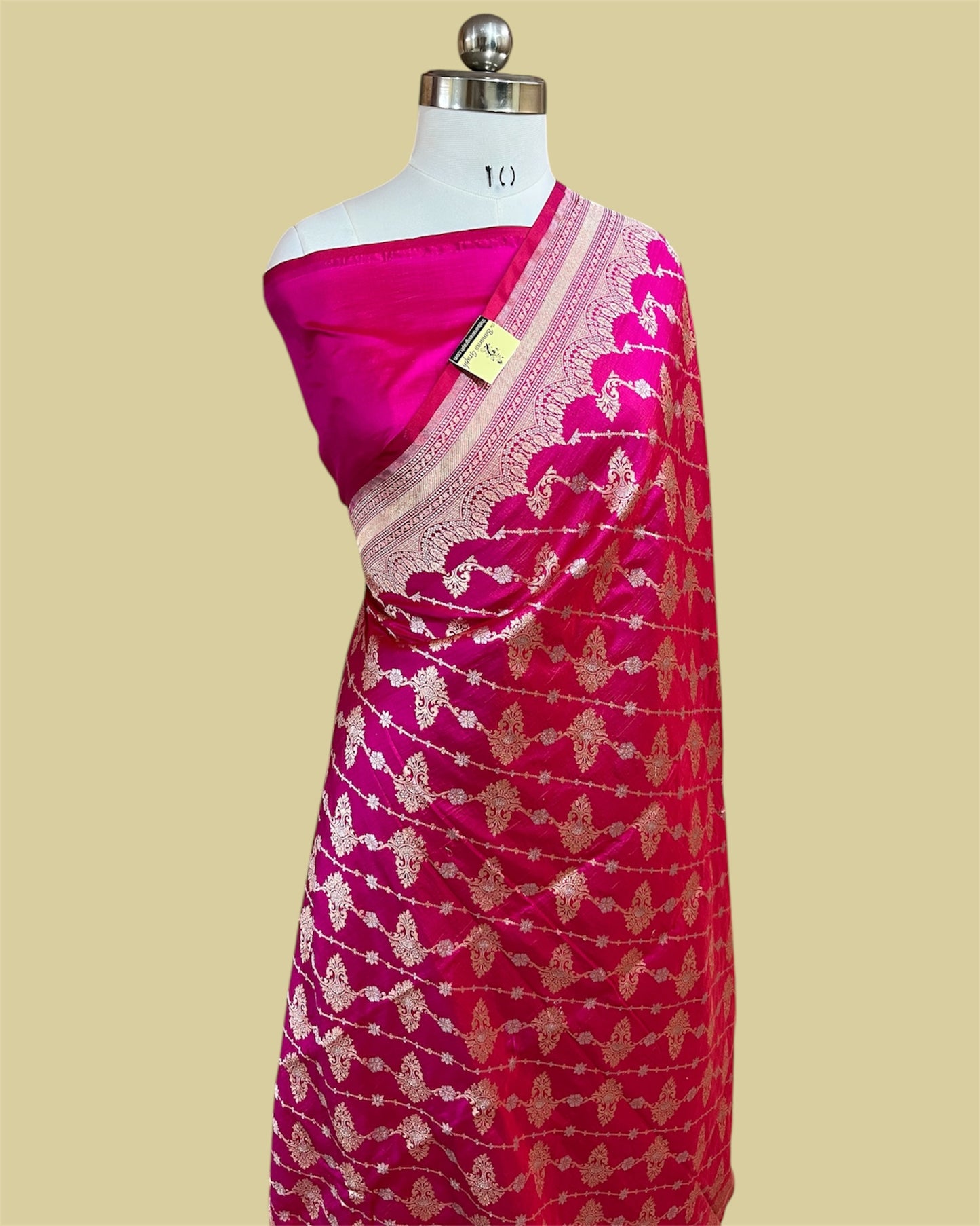 Hot Pink Pure Katan Handloom Silk - All Over Jaal Work Banarasi Saree