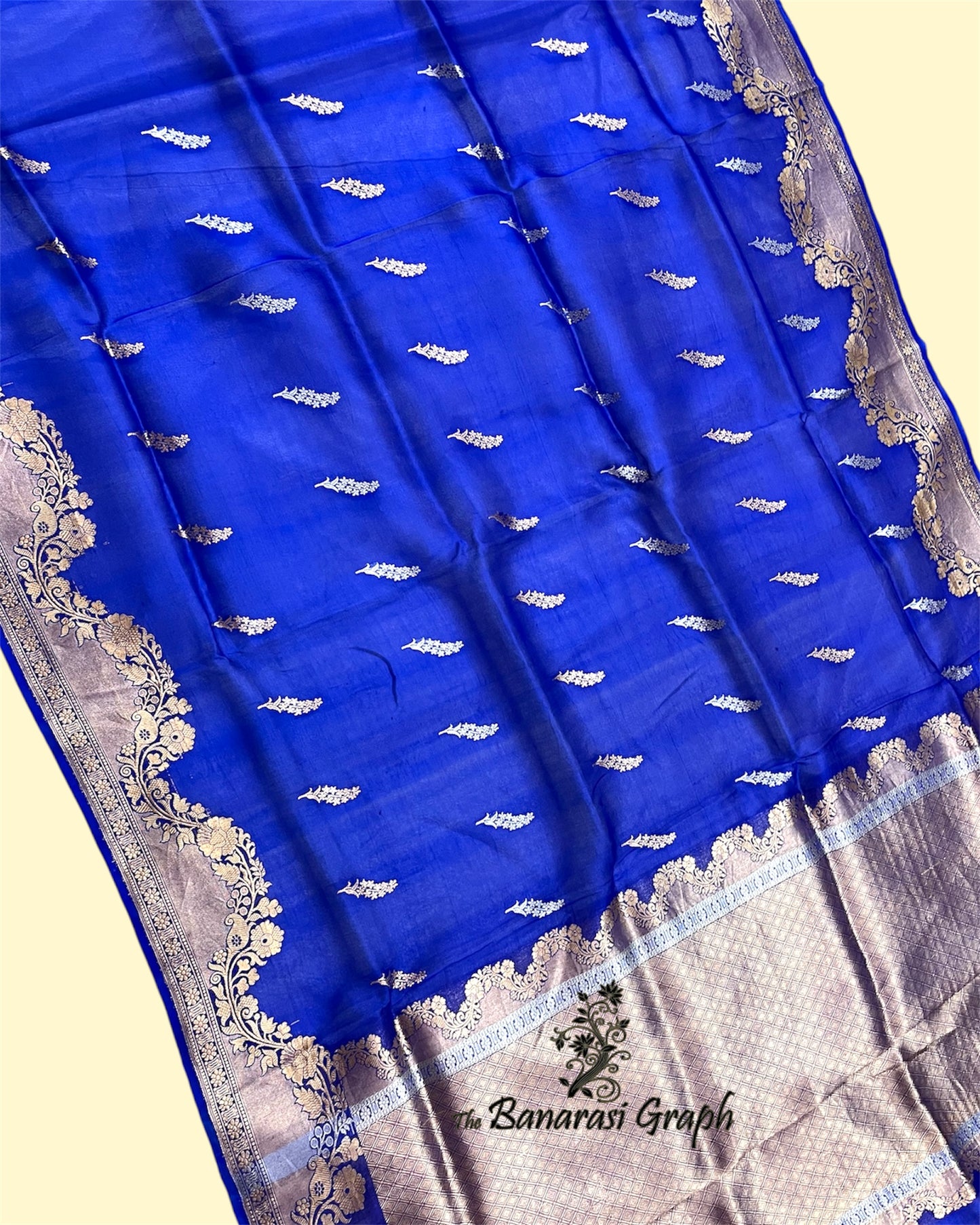 Royal Blue Pure Kora Handloom Silk - Kadhua Motifs Banarasi Saree