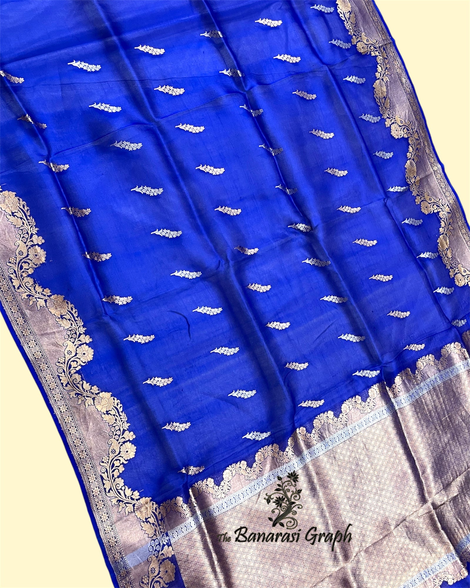 Royal Blue Pure Kora Handloom Silk - Kadhua Motifs Banarasi Saree