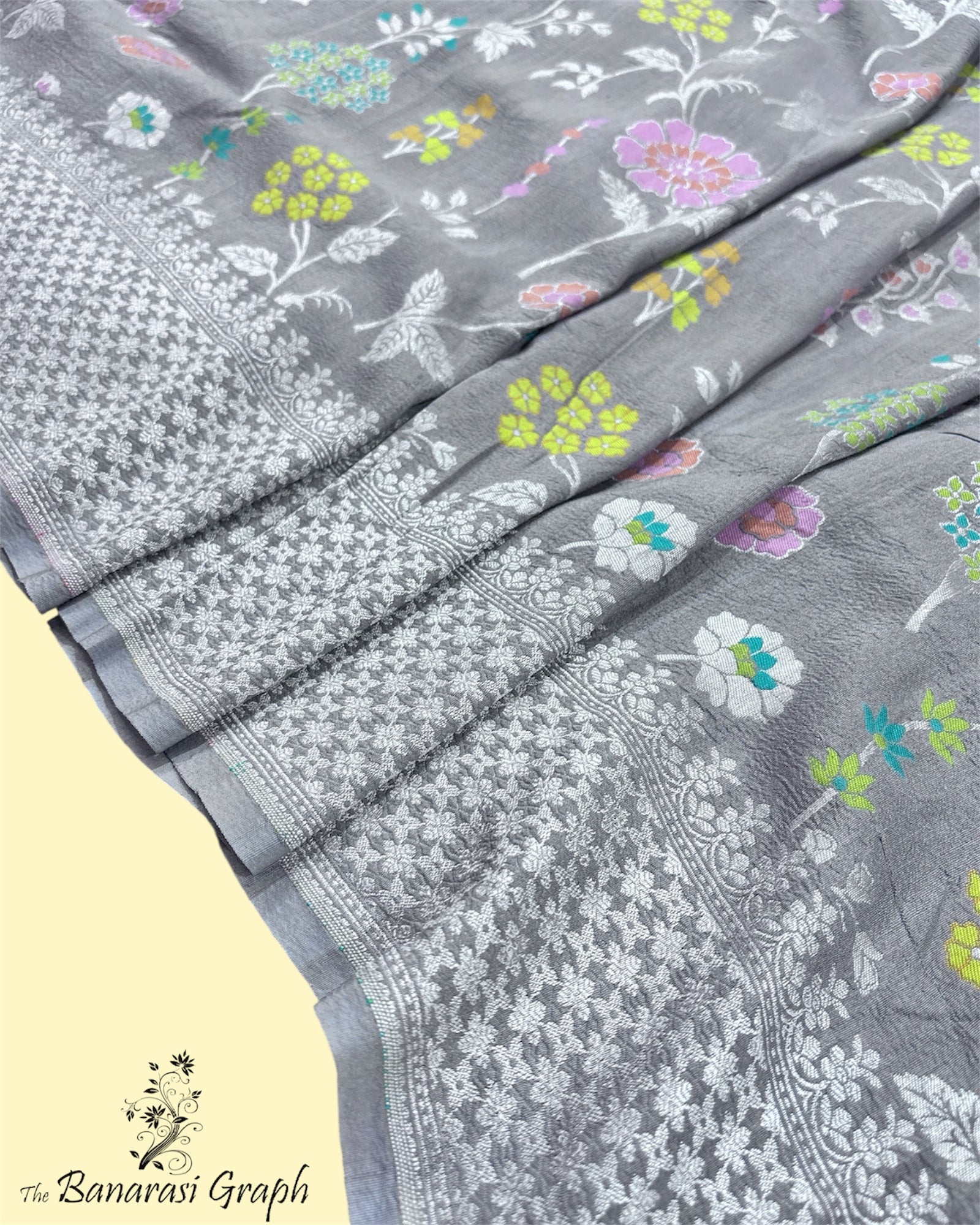 Pure Tussar Georgette - All Over Jaal Work With Meenakari Banarasi Saree