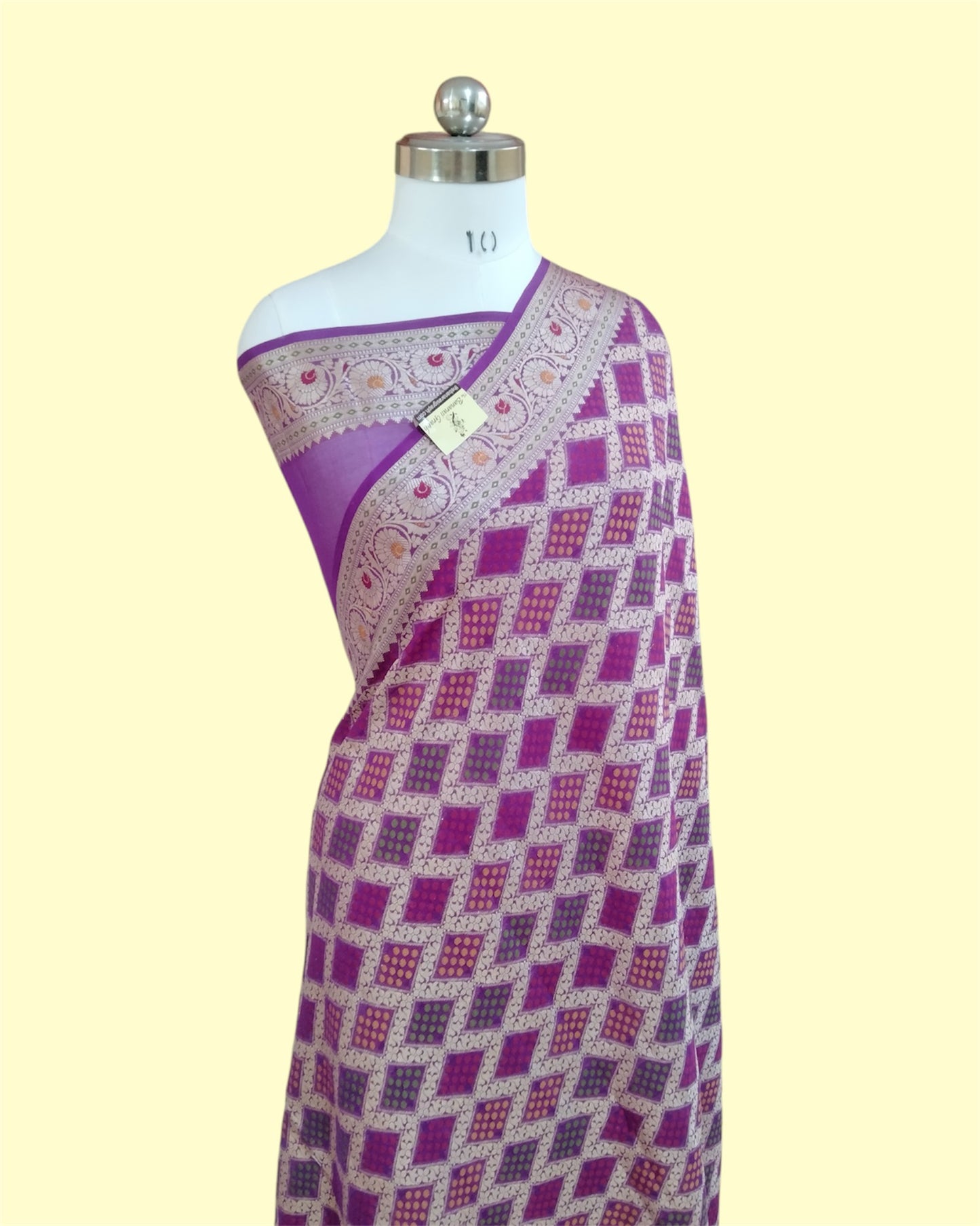 Purple Pure Khaddi Chiffon Water Zari Multi Bhandej Banarasi Saree