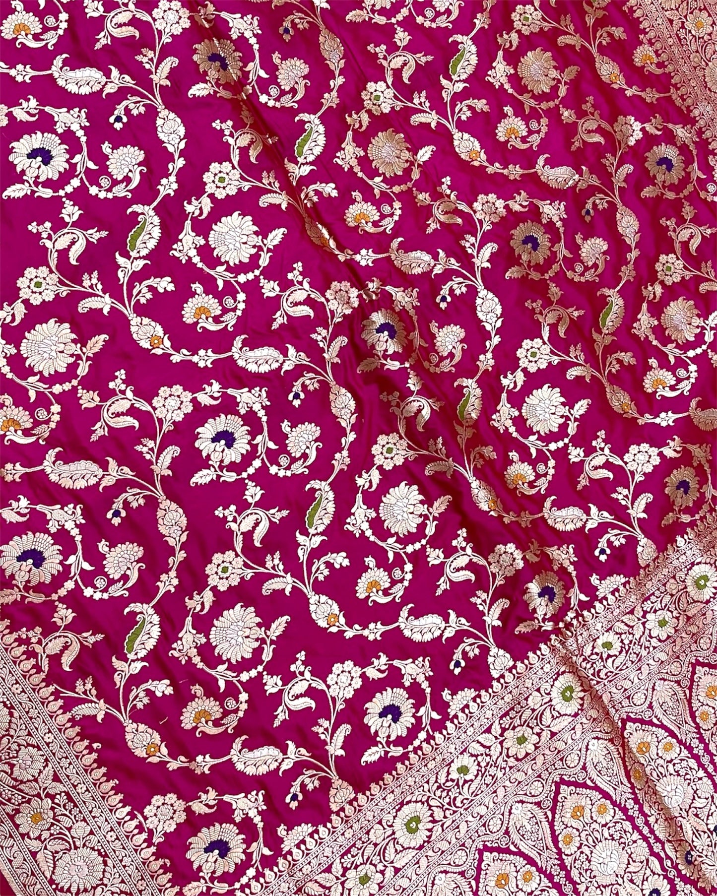 Hot Pink Pure Katan Handloom Silk - All Over Jaal Work With Tilfi Meenakari Banarasi Saree