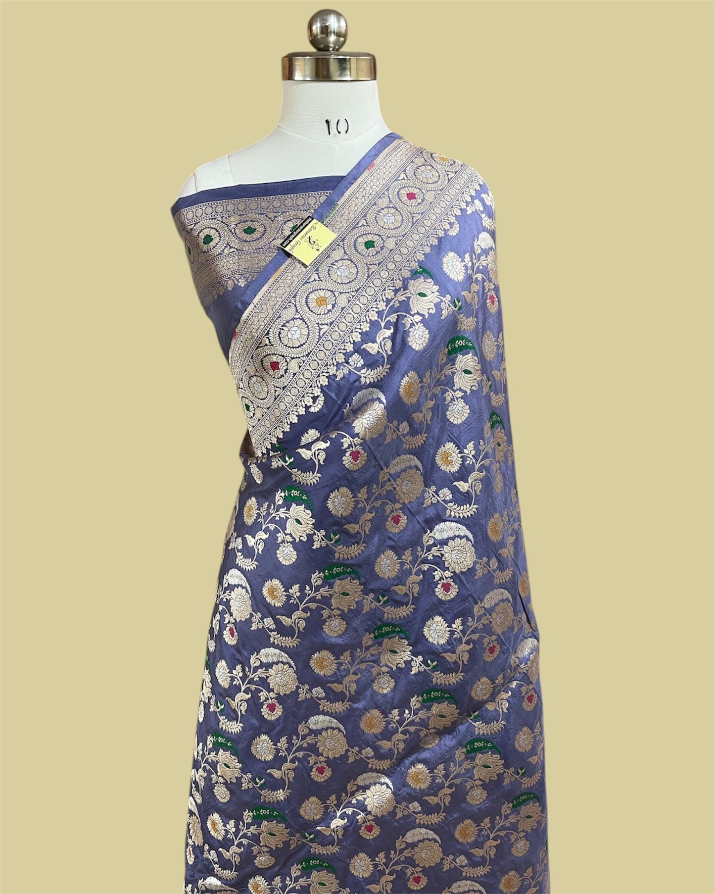 Grey Pure Katan Handloom Silk - All Over Jaal Work with Tilfi Meenakari Banarasi Saree