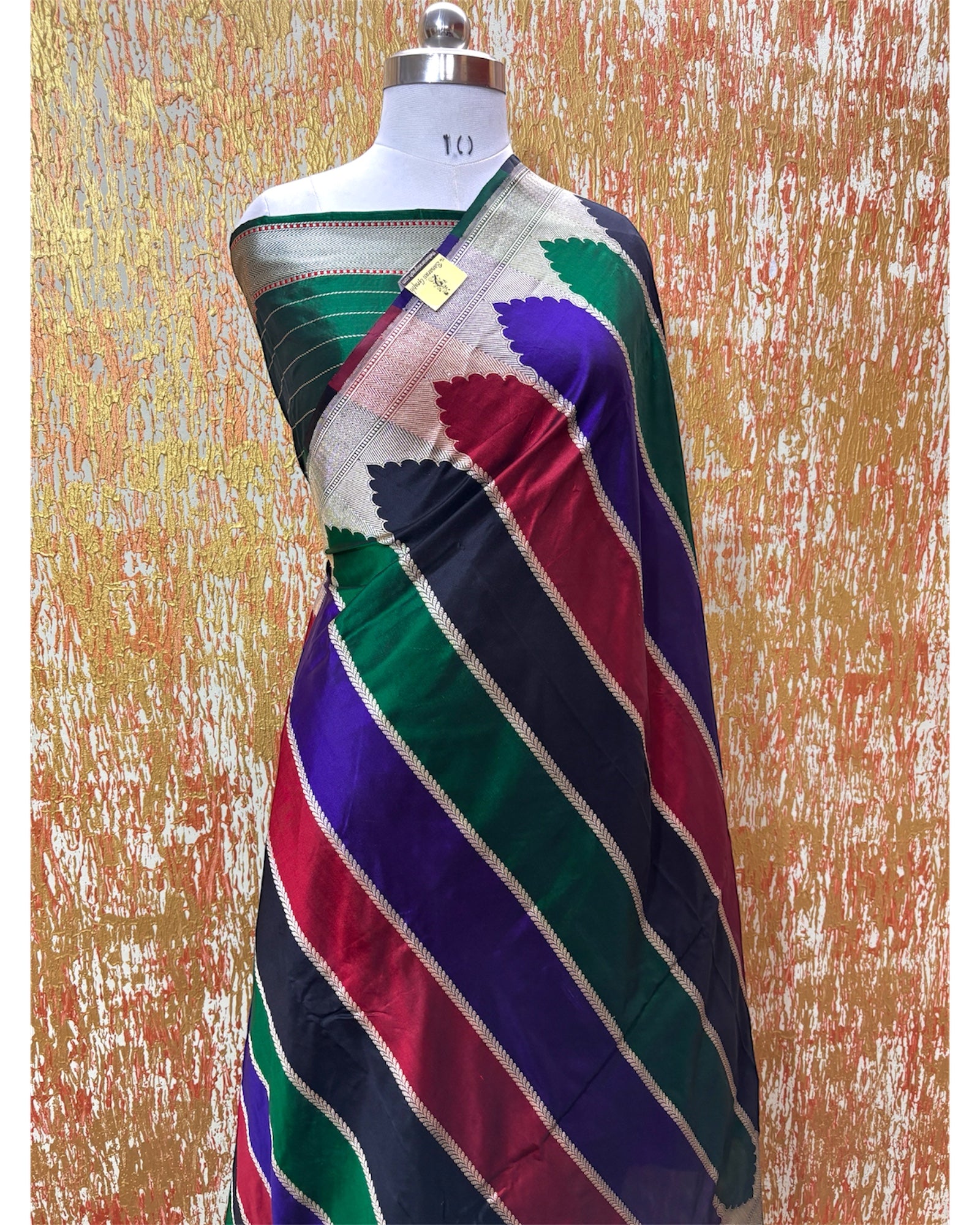 Rangkart Pure Katan Handloom Silk - Kadhua Motifs Strip Banarasi Saree