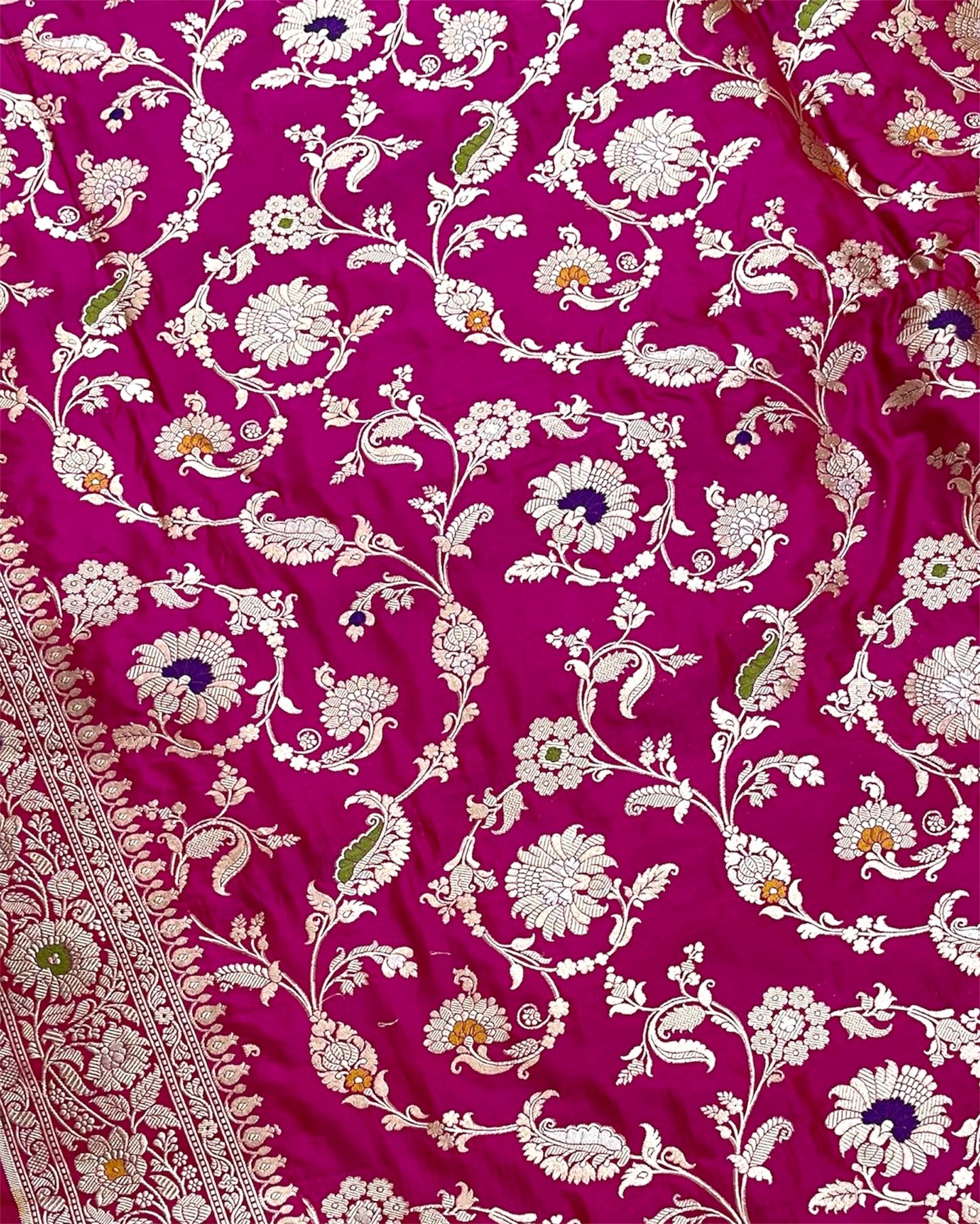 Hot Pink Pure Katan Handloom Silk - All Over Jaal Work With Tilfi Meenakari Banarasi Saree
