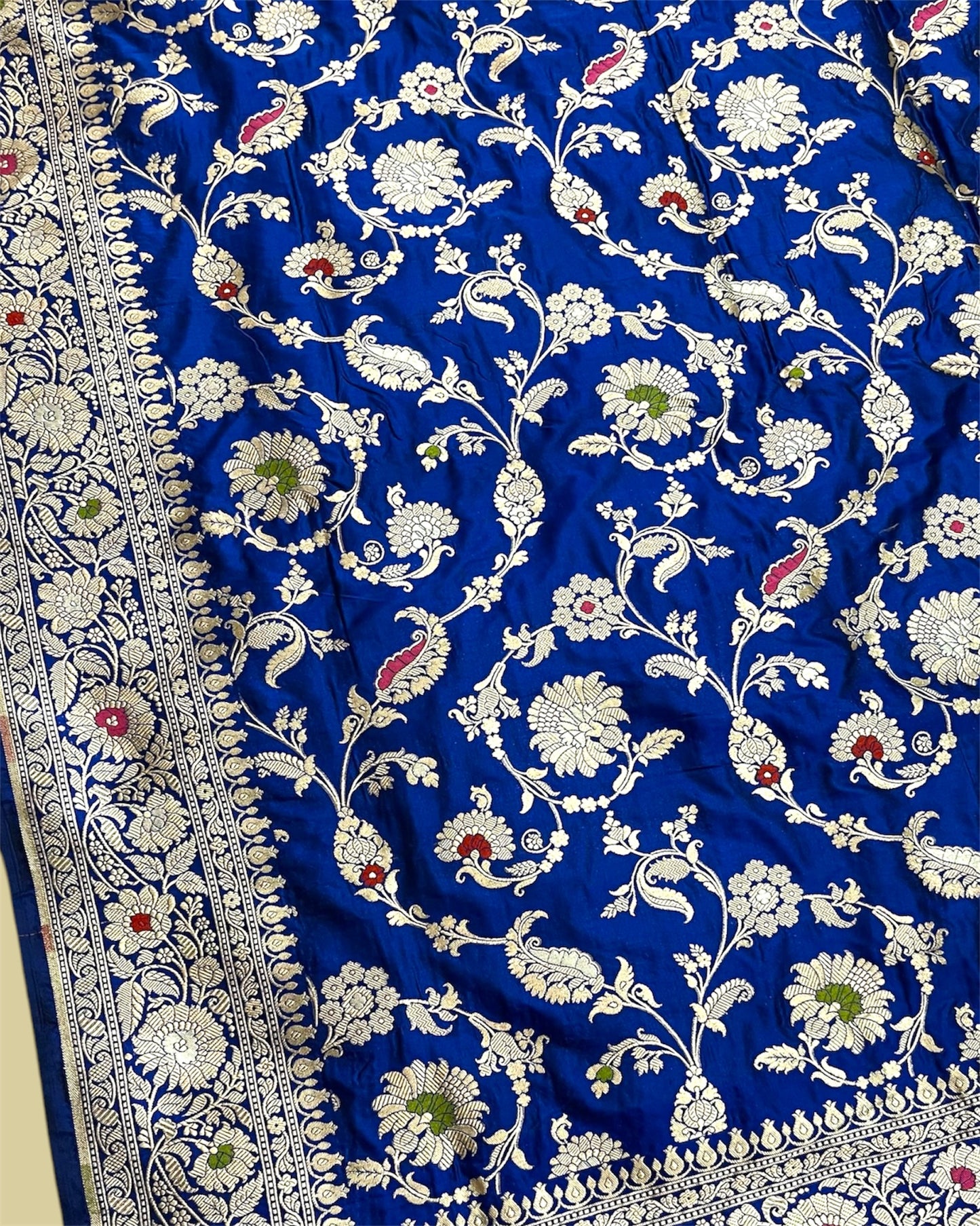 Royal Blue Pure Katan Handloom Silk - All Over Jaal Work With Tilfi Meenakari Banarasi Saree