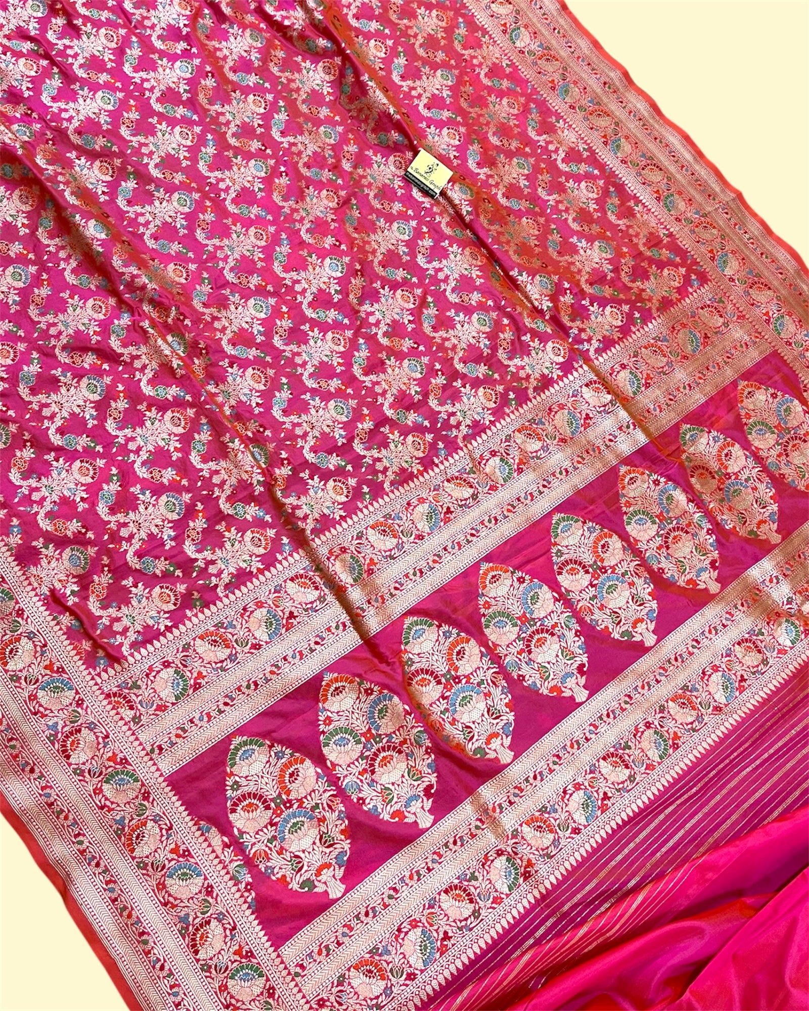 Pink Pure Katan Handloom Silk - All Over Jaal Work with Meenakari Banarasi Saree