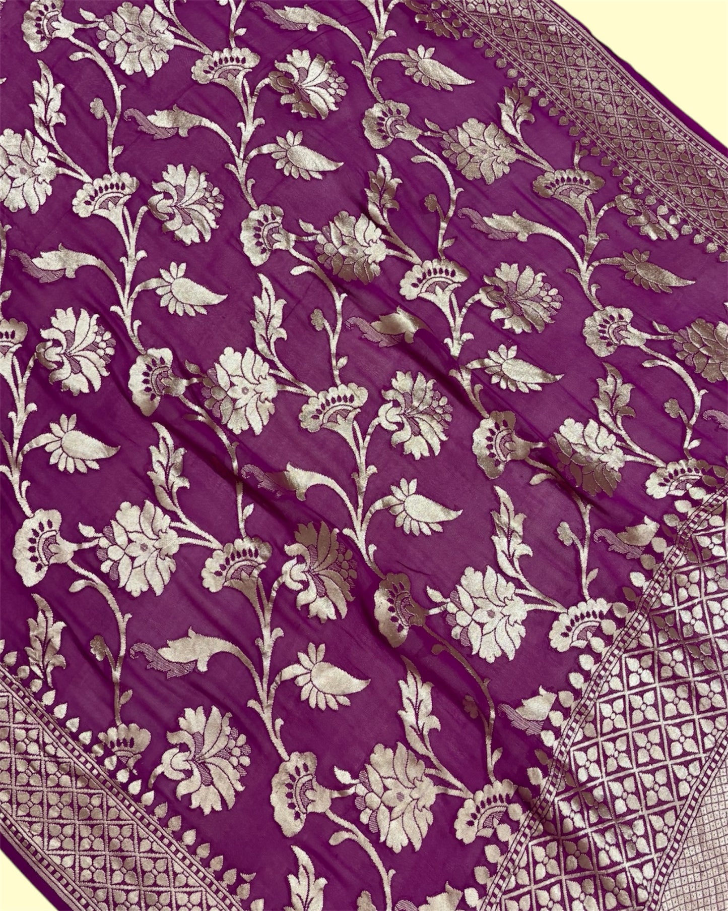 Pure Chiffon Georgette Water Zari Handloom - All Over Jaal Work Banarasi Saree