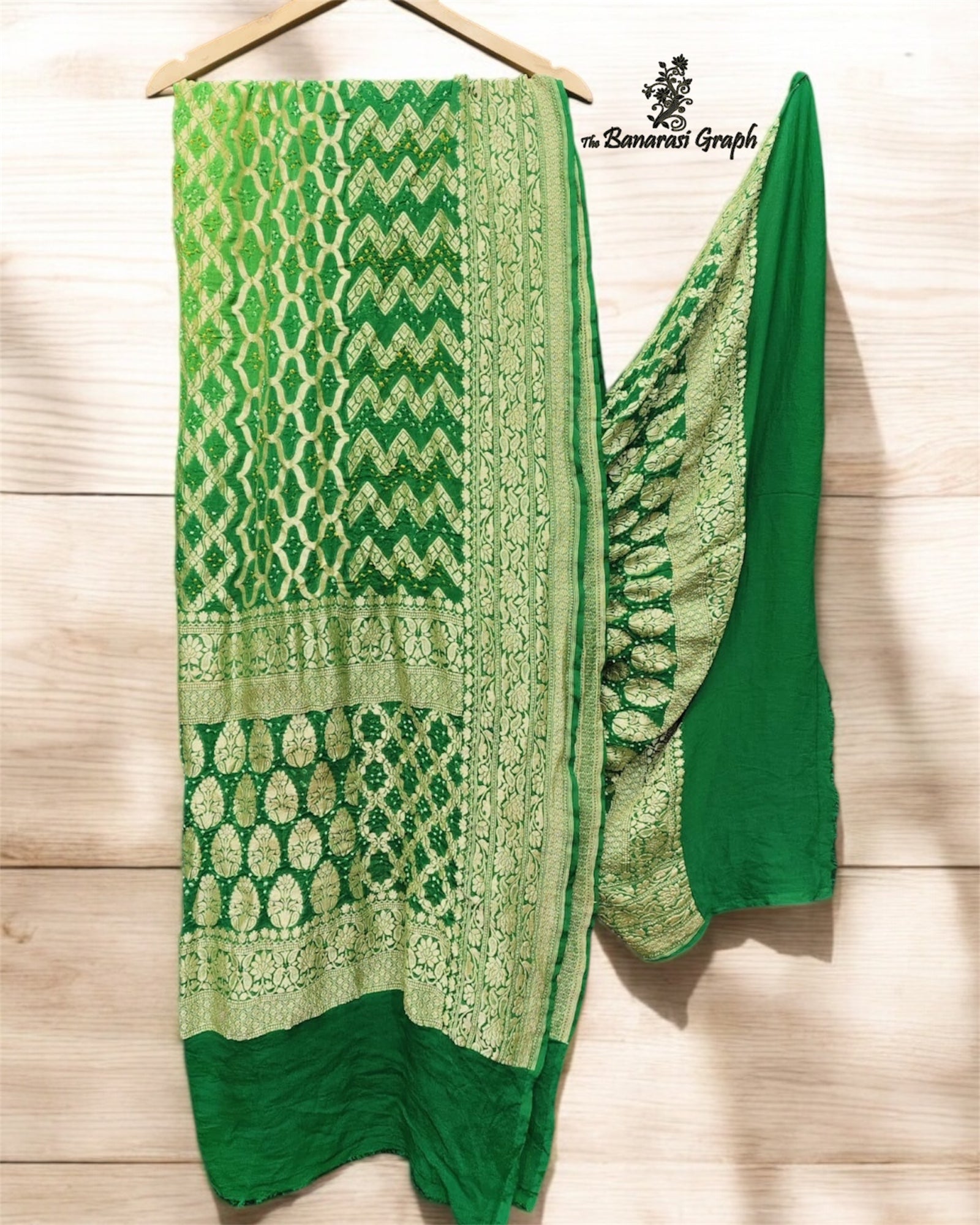 Dual Shade Pure Georgette Bhandej - Banarasi Dupatta