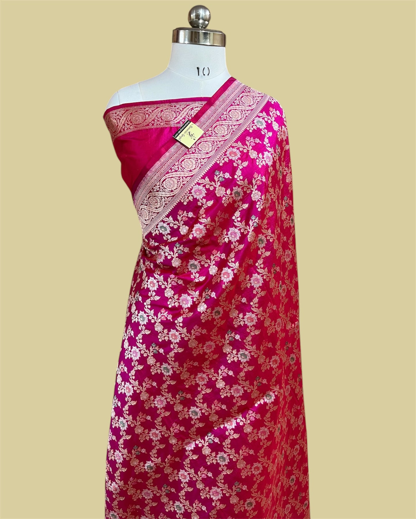 Hot Pink Pure Katan Handloom Silk - All Over Jaal Work With Tilfi Meenakari Banarasi Saree