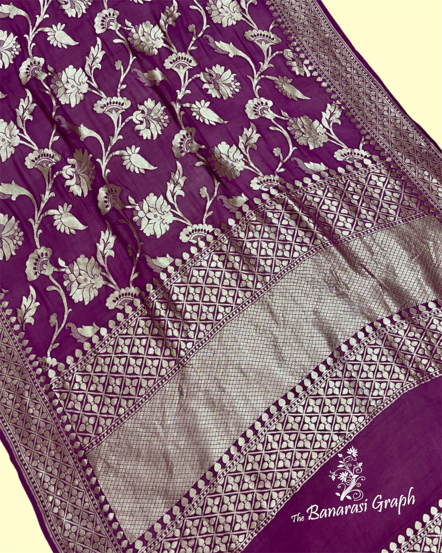 Pure Chiffon Georgette Water Zari Handloom - All Over Jaal Work Banarasi Saree