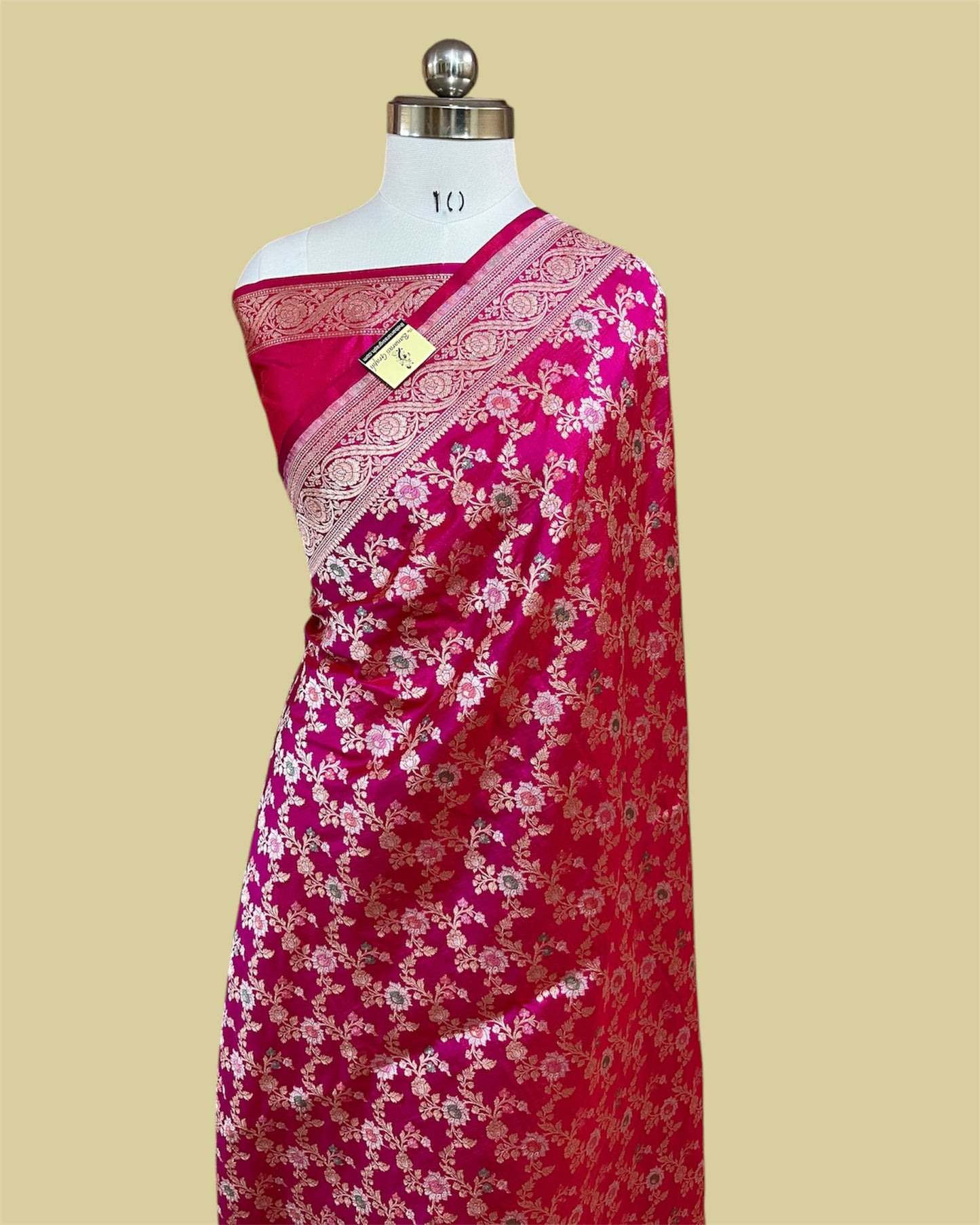 Hot Pink Pure Katan Handloom Silk - All Over Jaal Work With Tilfi Meenakari Banarasi Saree