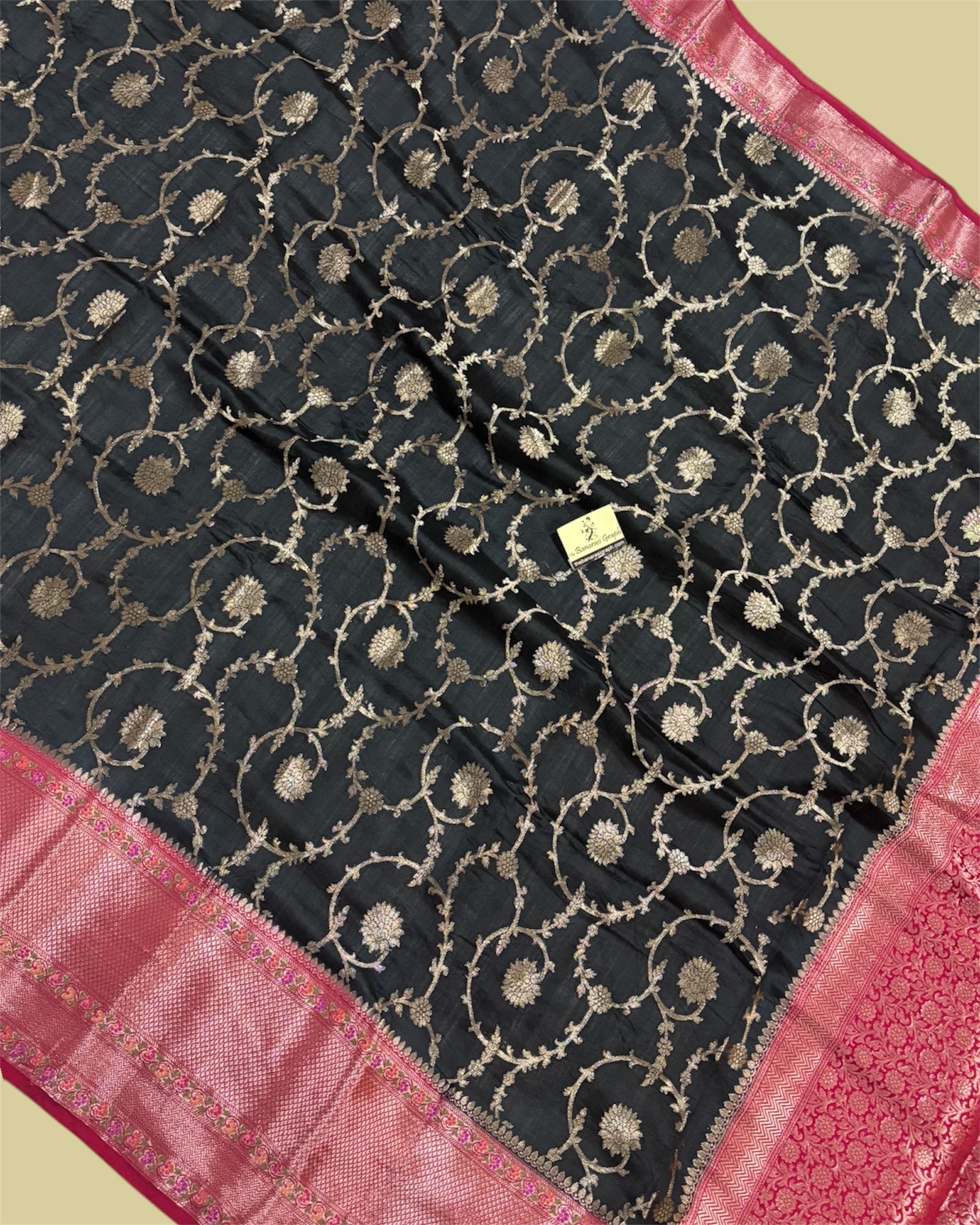 Black Pure Chiniya Silk - All Over Jaal Work Banarasi Saree