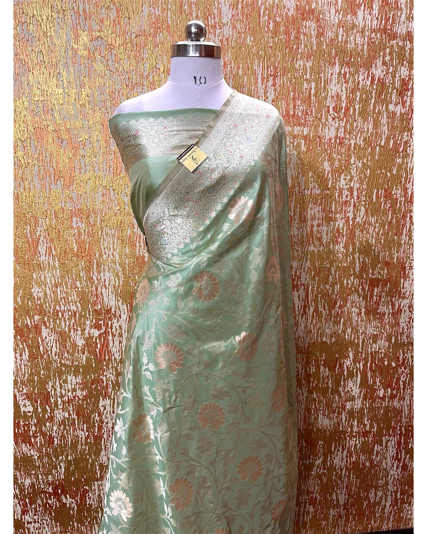 Pista Pure Katan Handloom Silk - All Over Jaal Work With Meenakari Banarasi Saree