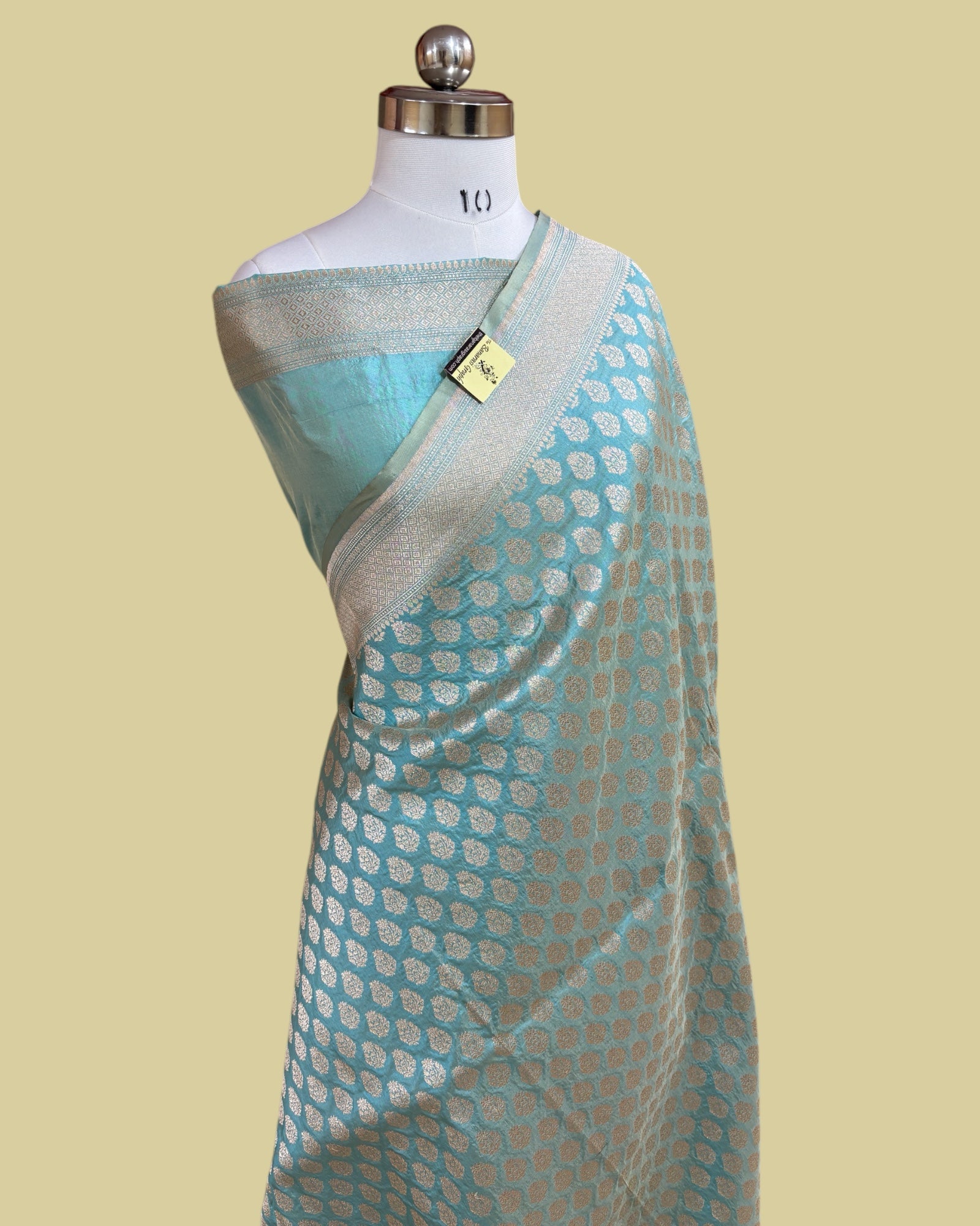 Aqua Blue Pure Katan Handloom Silk - All Over Booti Work Banarasi Saree