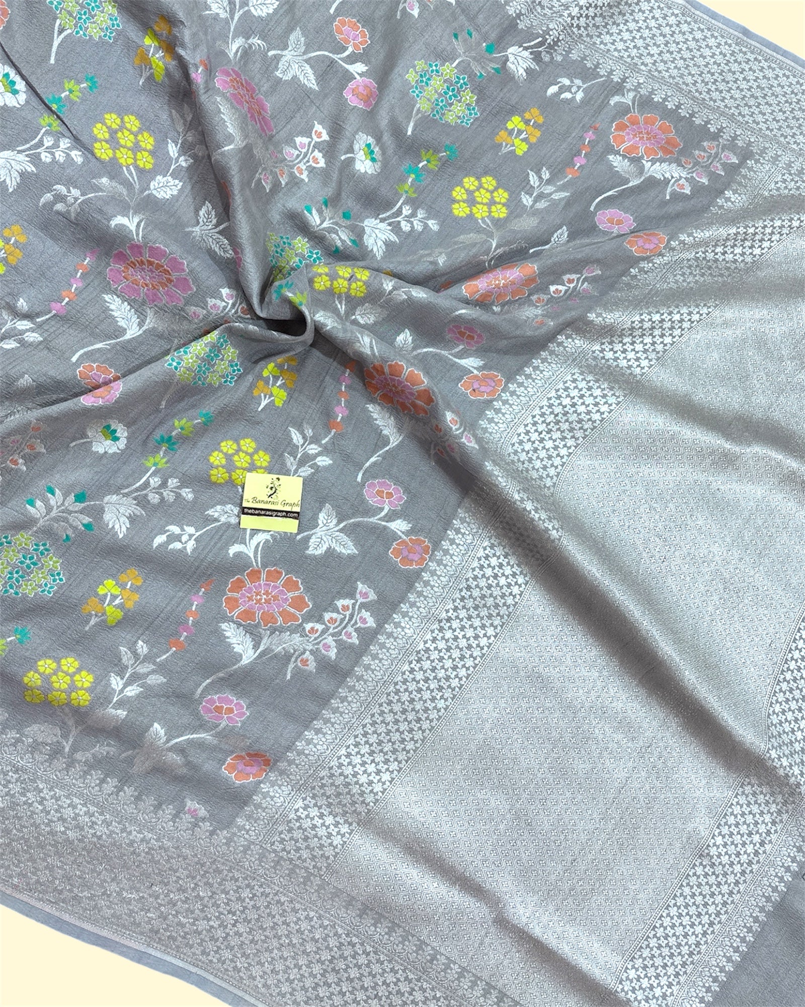 Pure Tussar Georgette - All Over Jaal Work With Meenakari Banarasi Saree