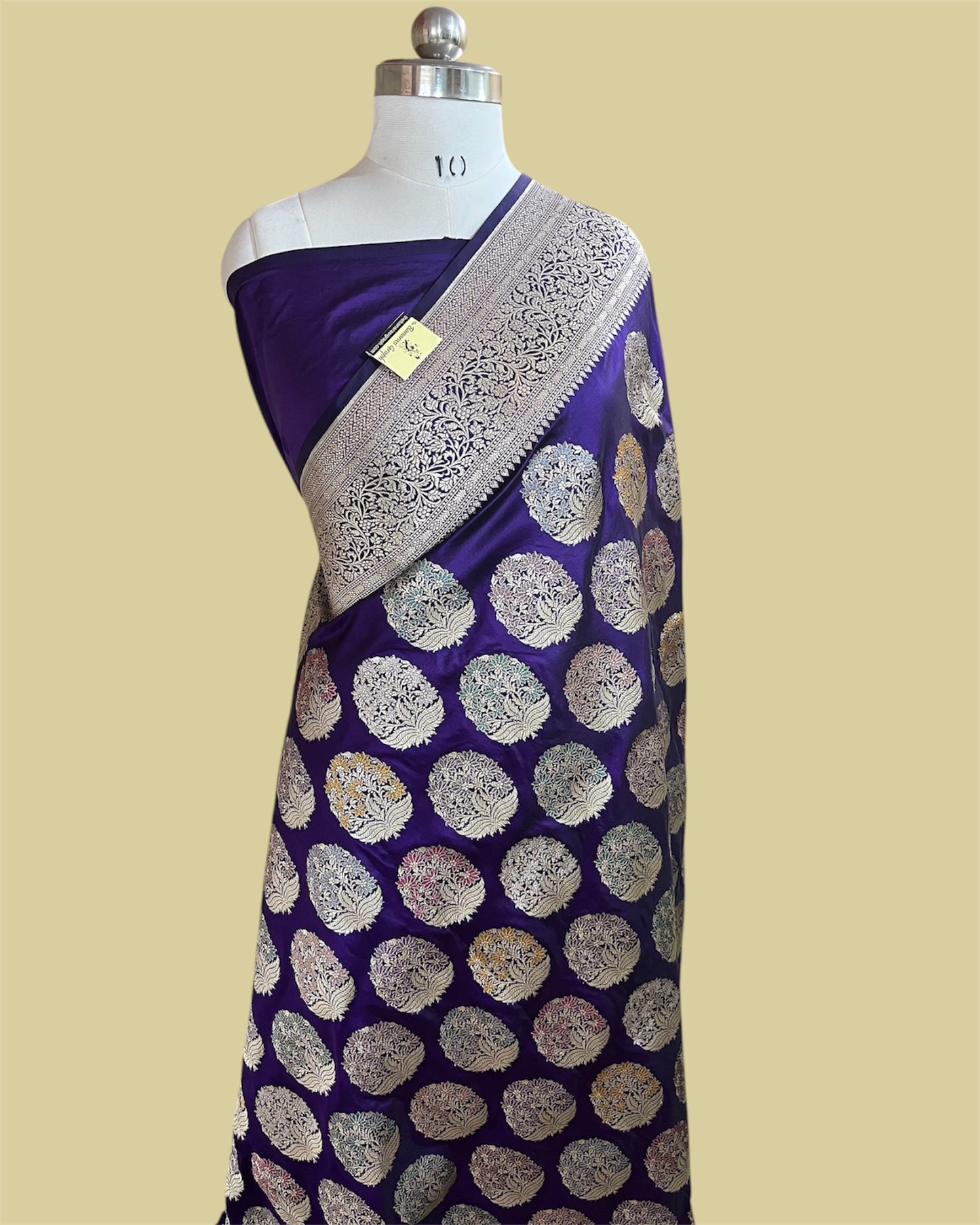 Dark Violet Pure Katan Handloom Silk - All Over Boota Work With Meenakari Banarasi Saree