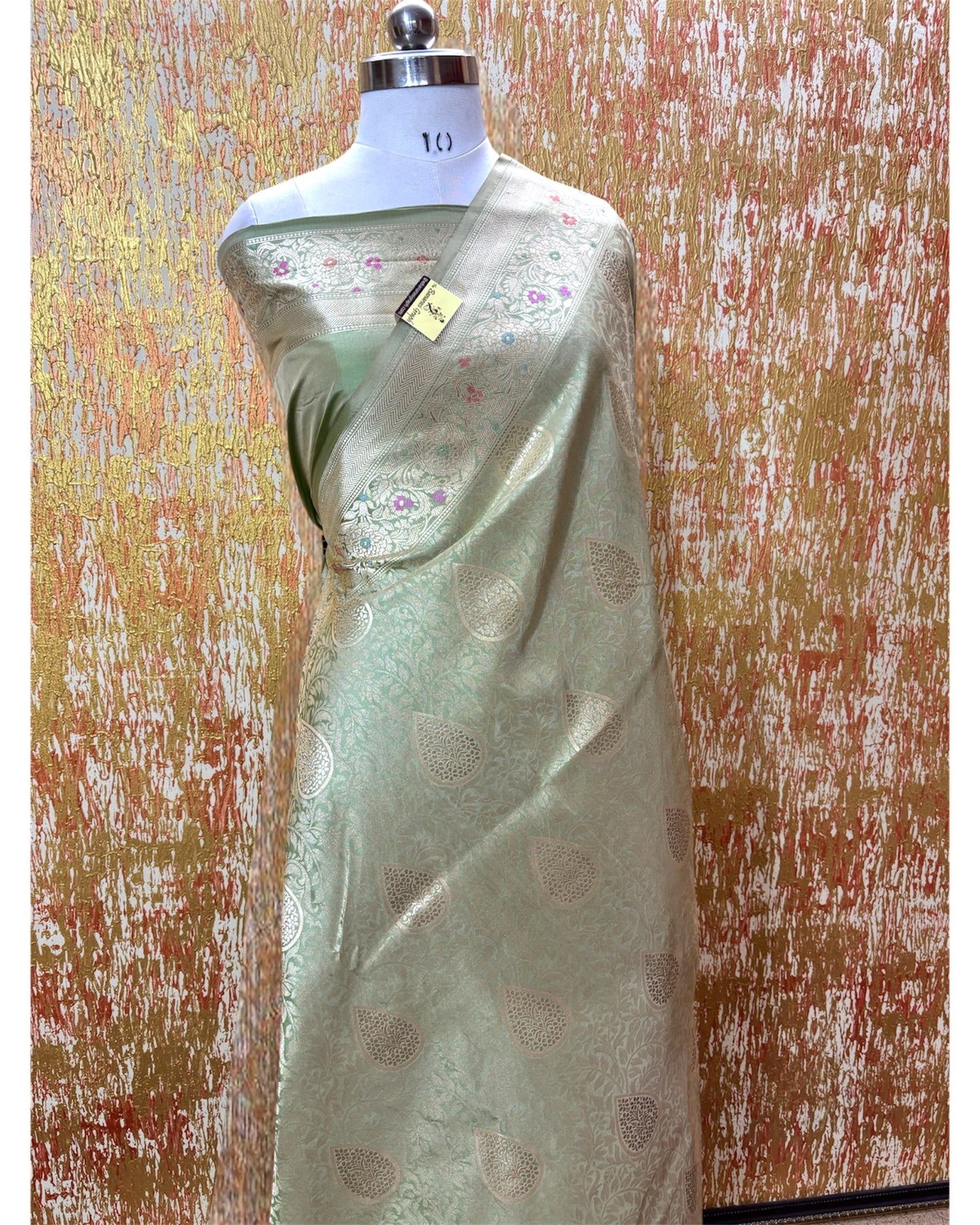Pista Pure Katan Handloom Silk - All Over Jaal Work with Meenakari Banarasi Saree