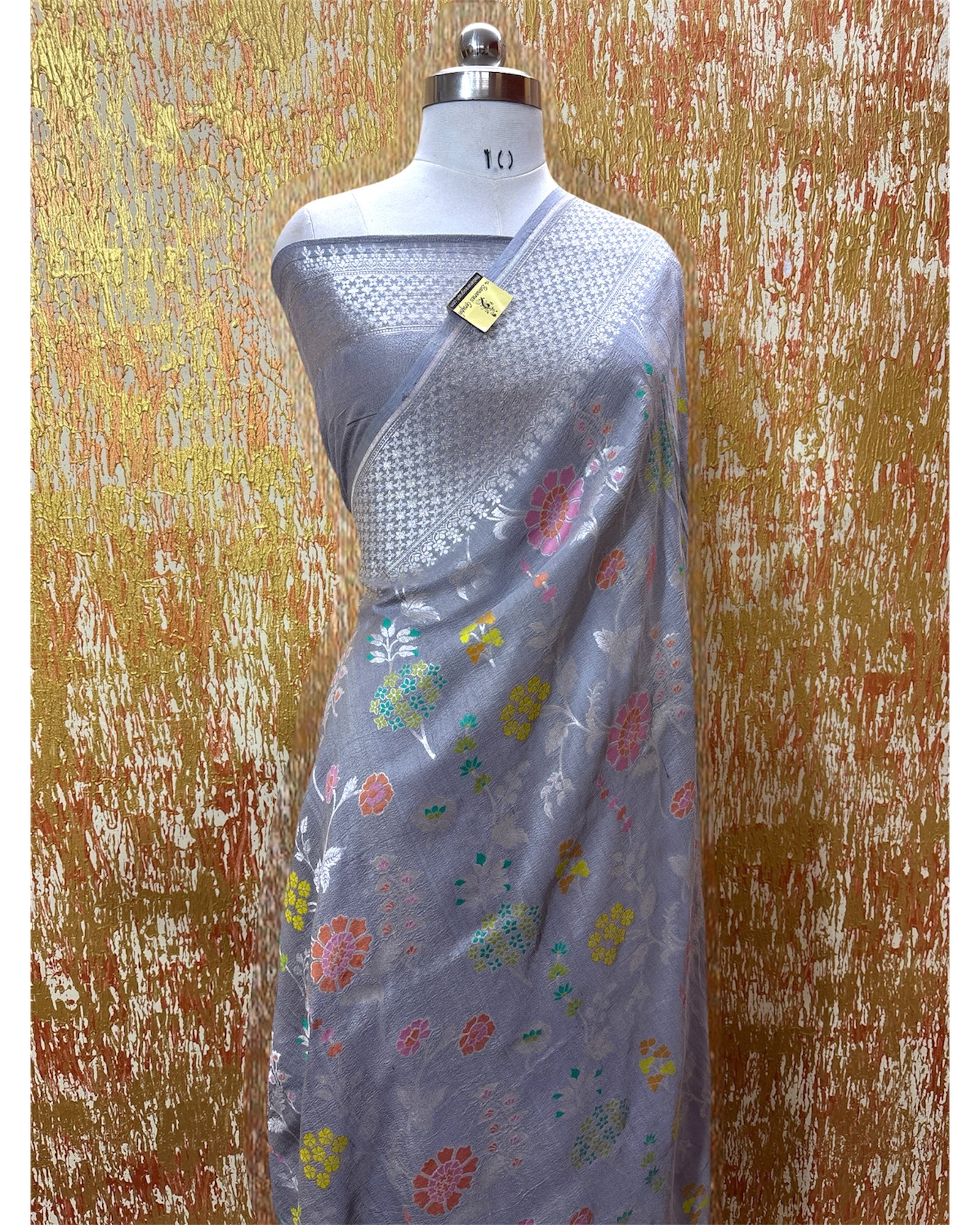 Pure Tussar Georgette - All Over Jaal Work With Meenakari Banarasi Saree