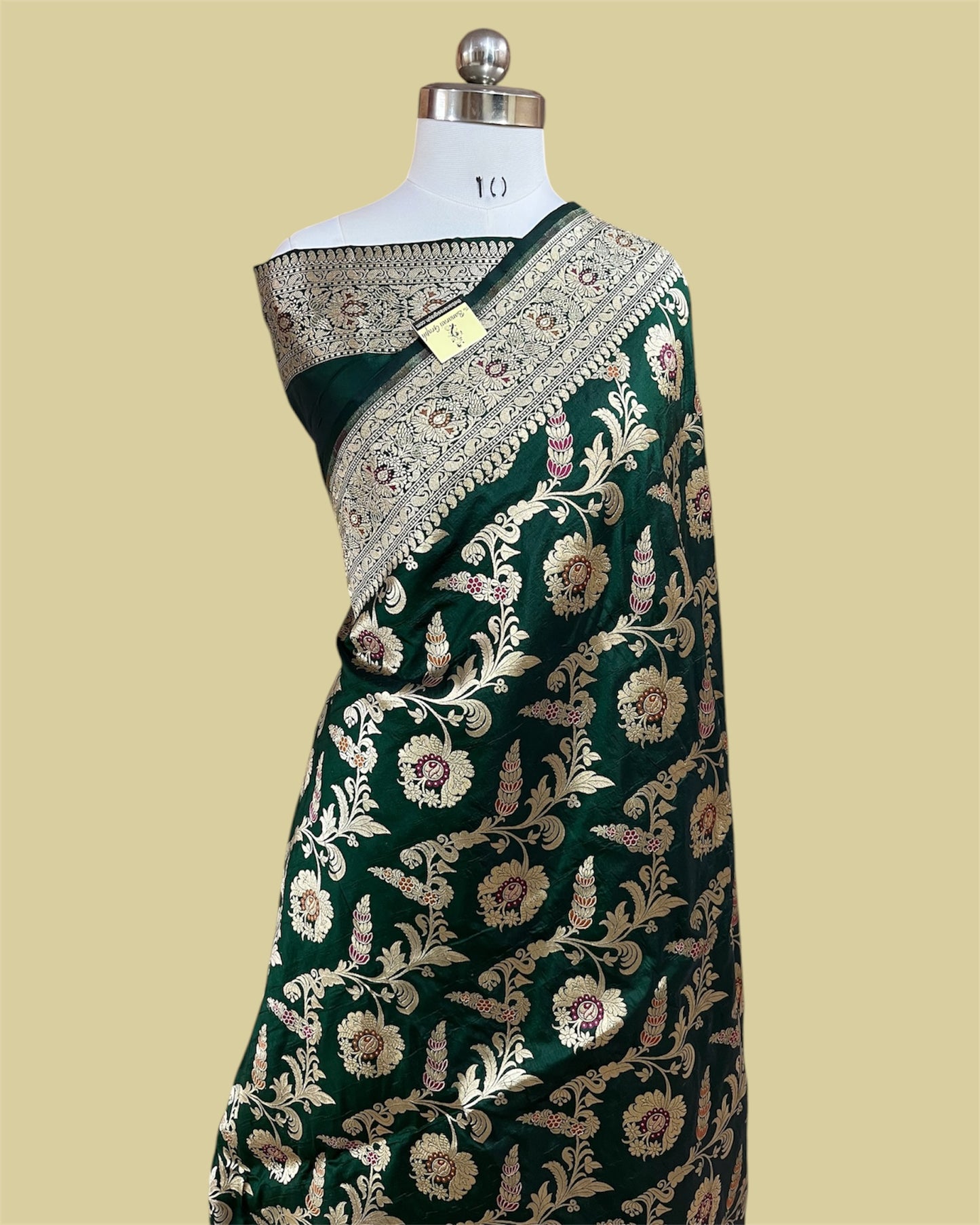 Dark Green Pure Katan Handloom Silk - All Over Jaal Work with Tilfi Meenakari Banarasi Saree