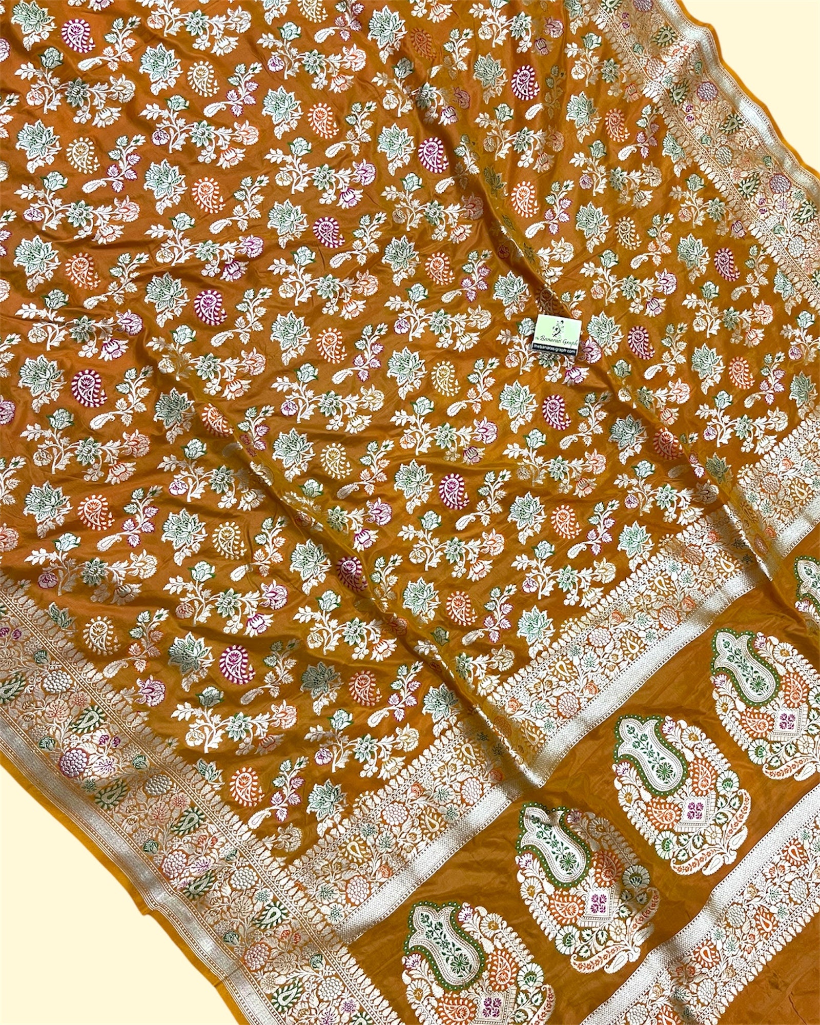 Rust Pure Katan Handloom Silk - All Over Jaal Work with Meenakari Banarasi Saree