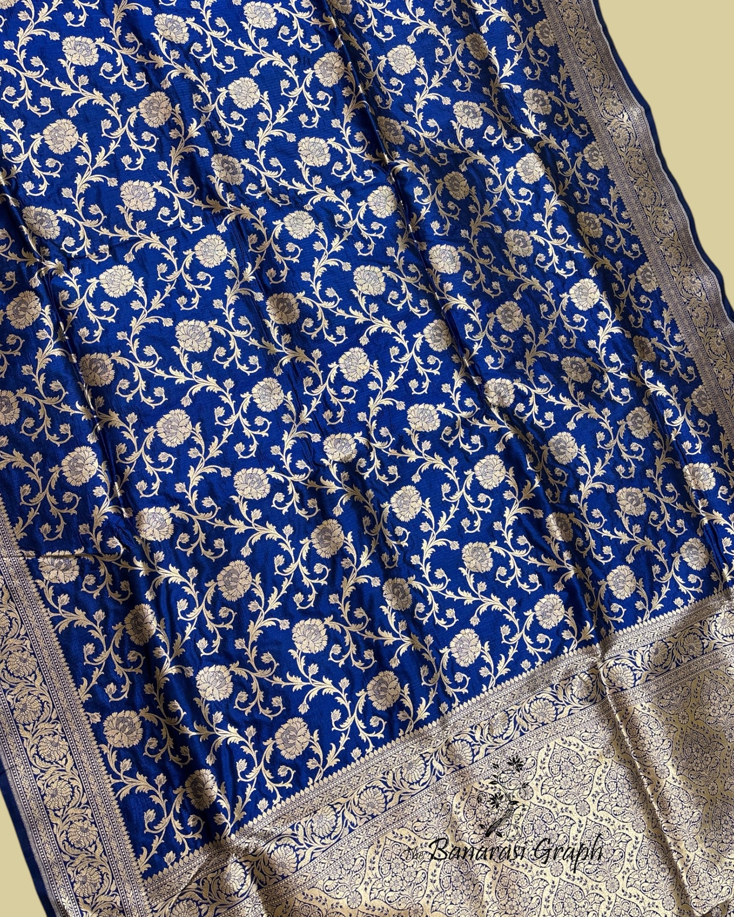 Royal Blue Pure Katan Handloom Silk - All Over Jaal Work Banarasi Saree