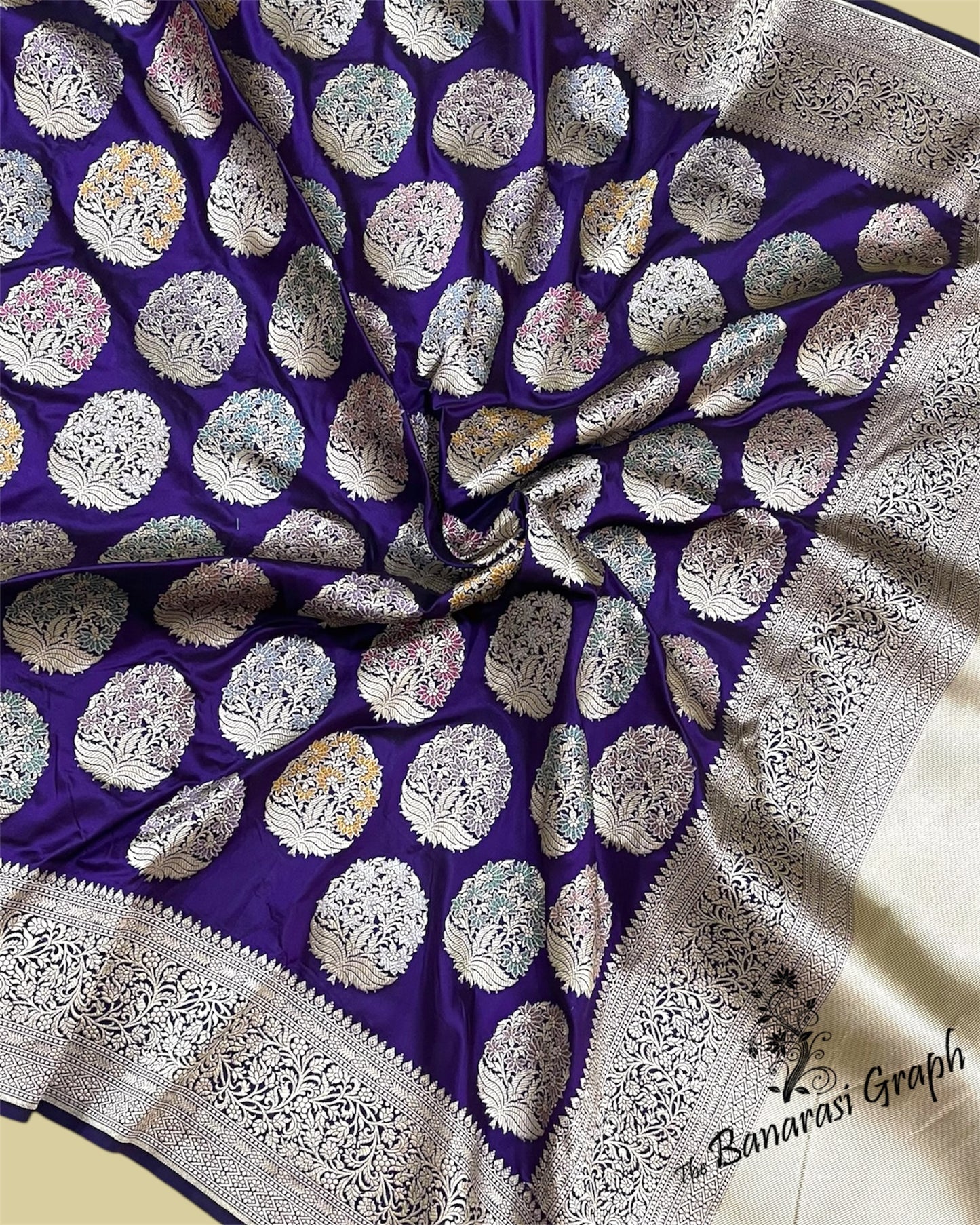 Dark Violet Pure Katan Handloom Silk - All Over Boota Work With Meenakari Banarasi Saree