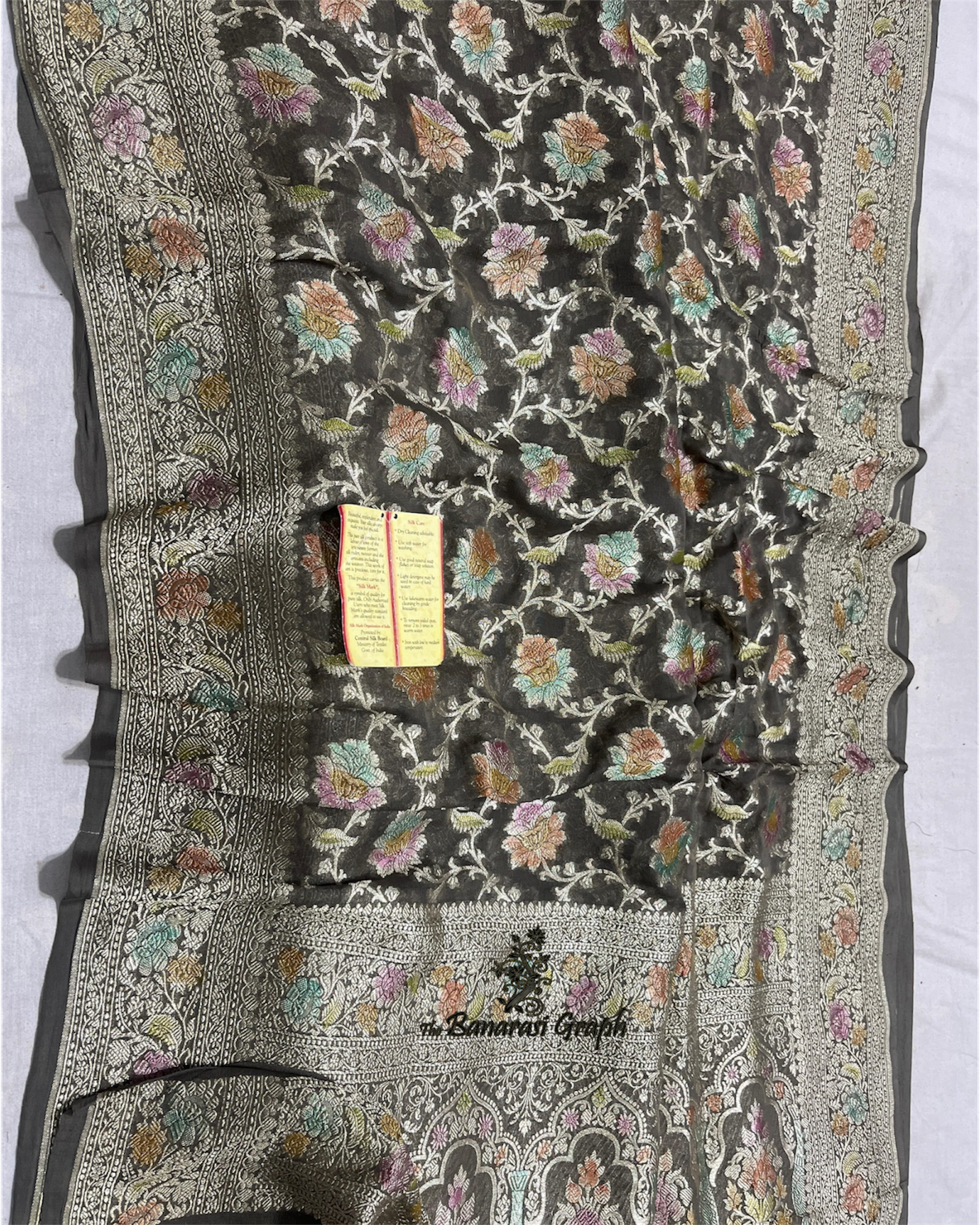 Khaddi Georgette Water Zari with Handbrush Meenakari - Pure Banarasi Saree