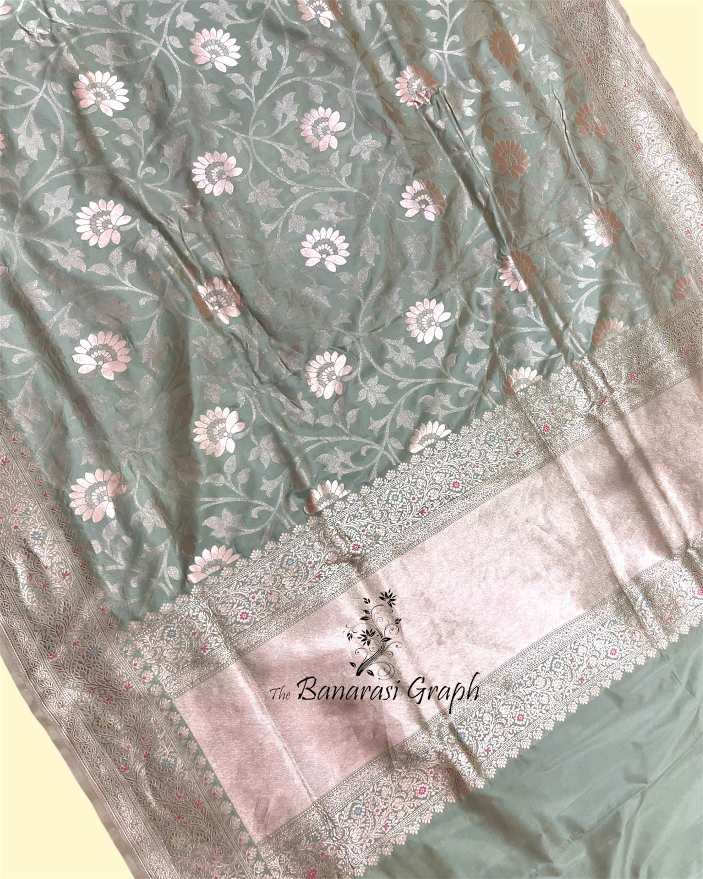 Pista Pure Katan Handloom Silk - All Over Jaal Work With Meenakari Banarasi Saree