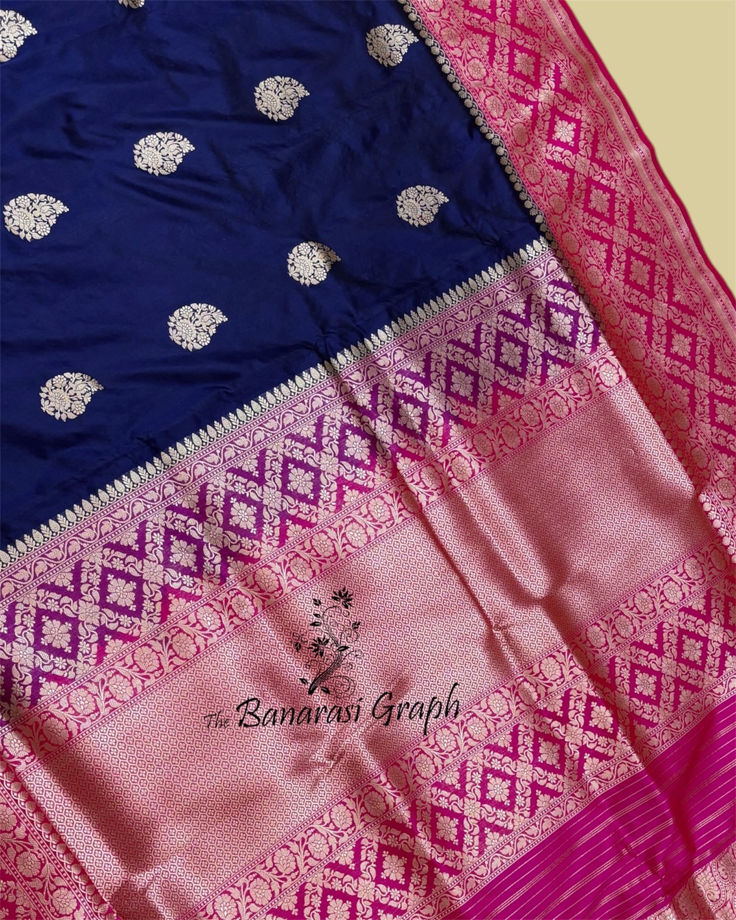 Dark Blue Pure Katan Handloom Silk - Kadhua Motifs All Over Boota Work Banarasi Saree