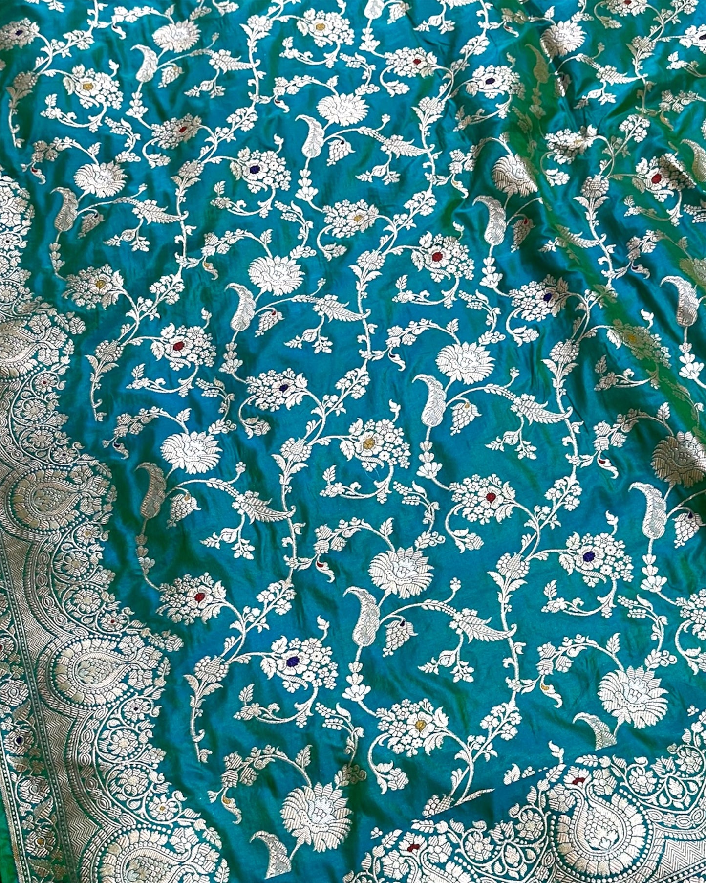 C Green Pure Katan Handloom Silk - All Over Jaal Work With Meenakari Banarasi Saree