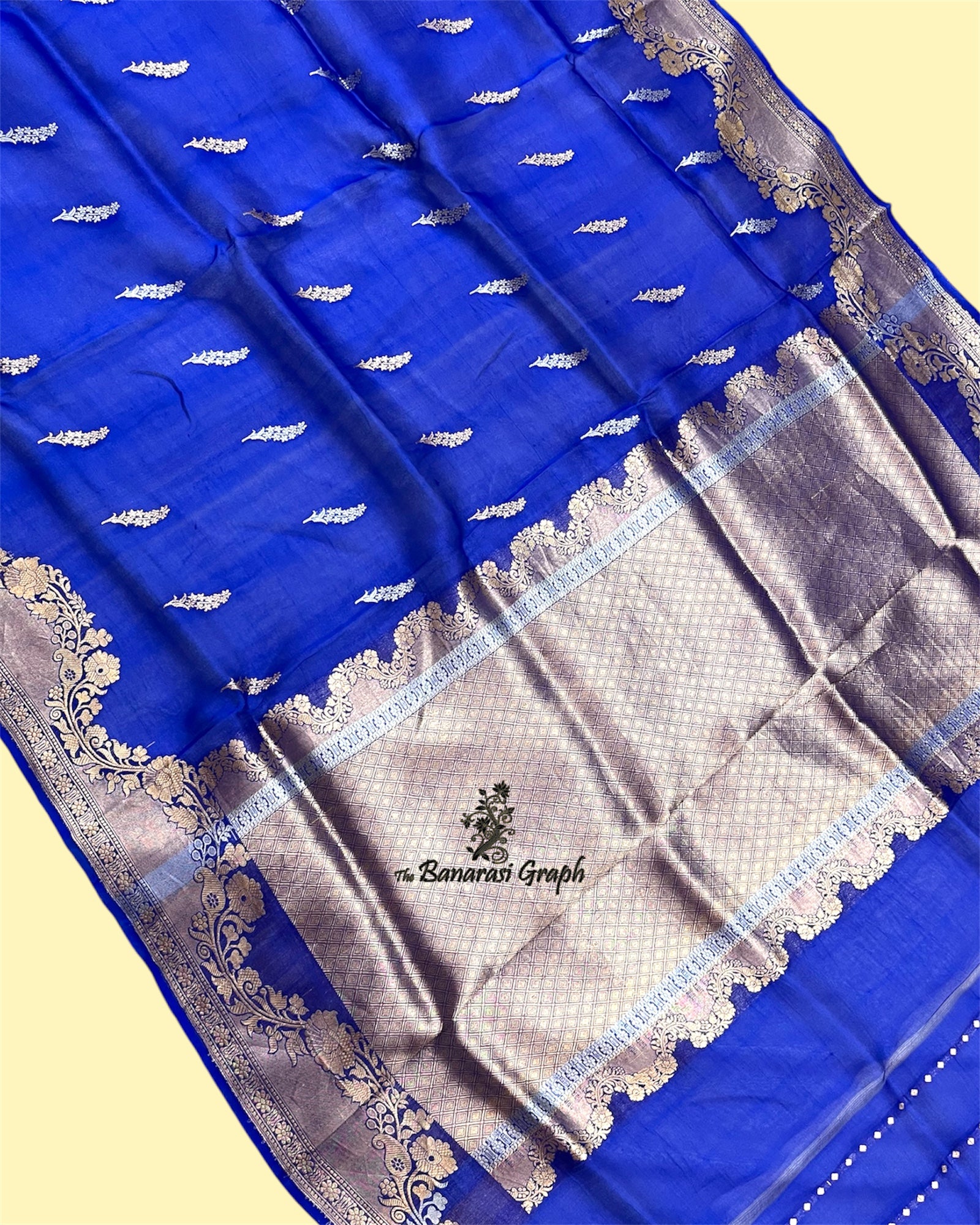 Royal Blue Pure Kora Handloom Silk - Kadhua Motifs Banarasi Saree