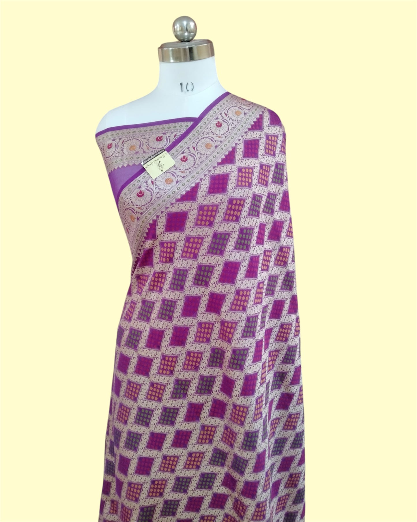 Purple Pure Khaddi Chiffon Water Zari Multi Bhandej Banarasi Saree