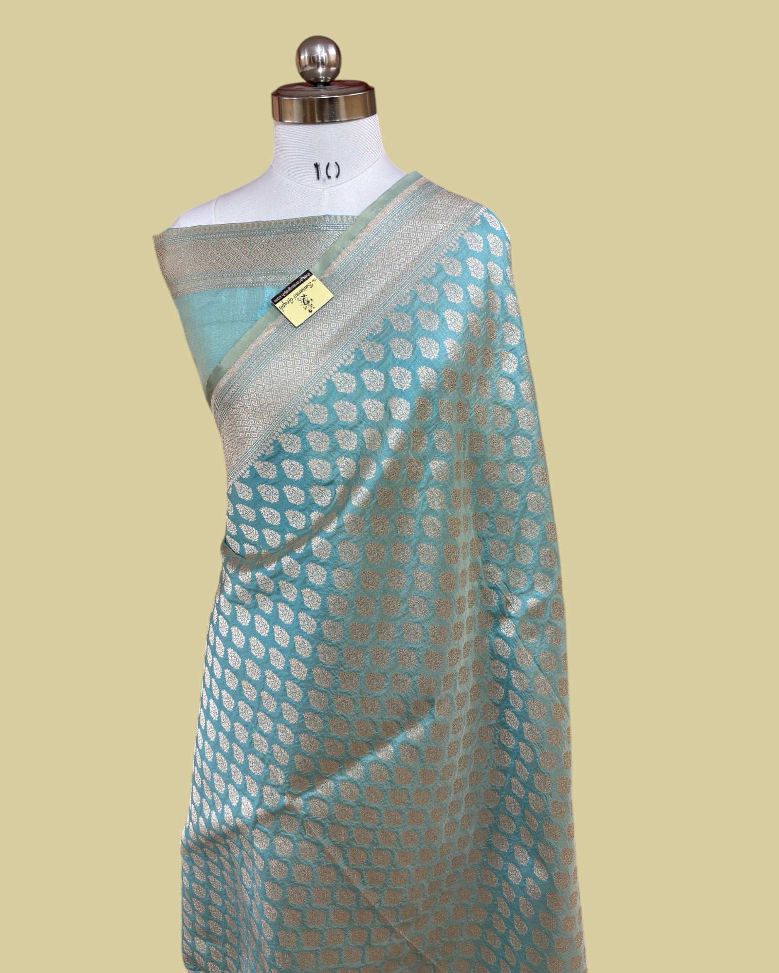 Aqua Blue Pure Katan Handloom Silk - All Over Booti Work Banarasi Saree