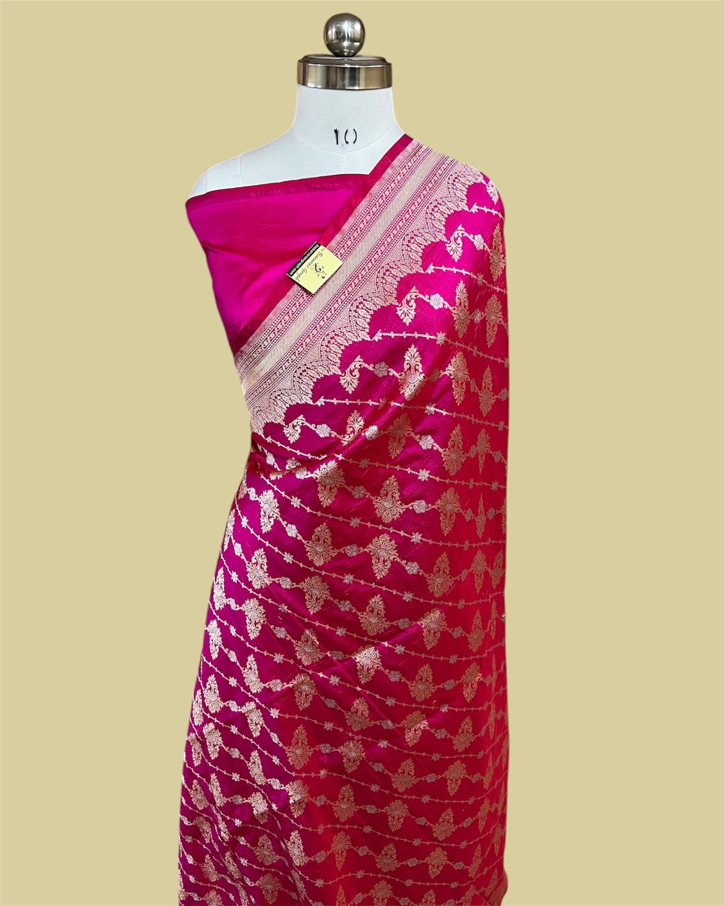 Hot Pink Pure Katan Handloom Silk - All Over Jaal Work Banarasi Saree