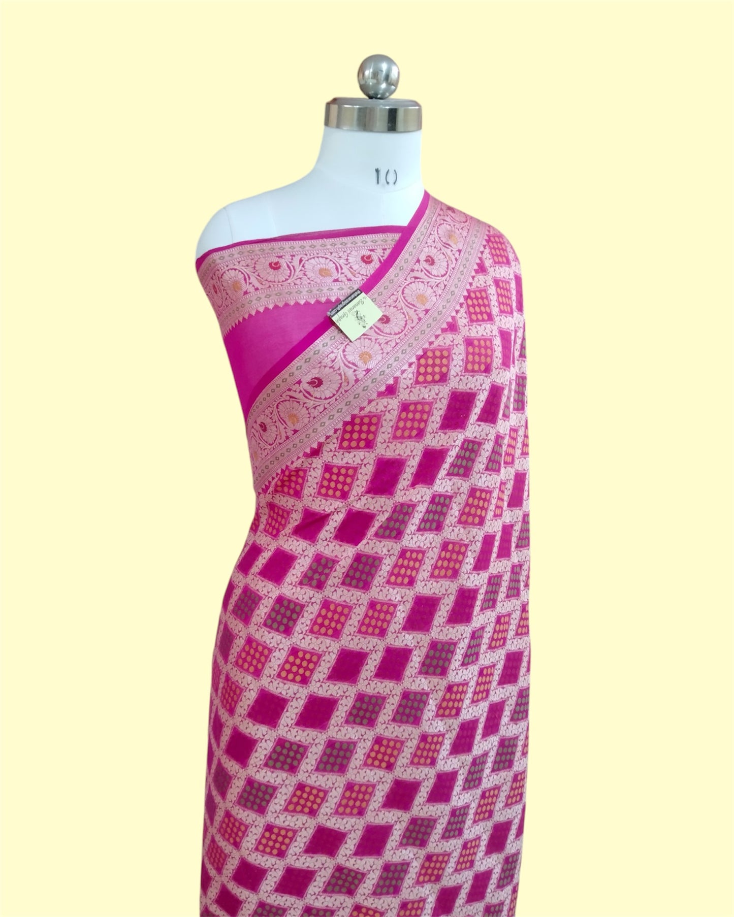 Pink Pure Khaddi Chiffon Water Zari Multi Bhandej Banarasi Saree