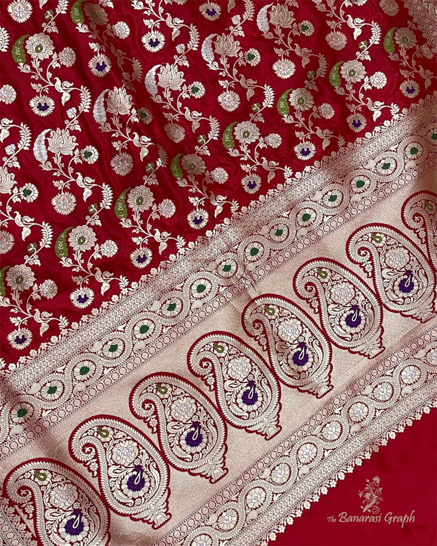 Red Pure Katan Handloom Silk - All Over Jaal Work With Tilfi Meenakari Banarasi saree