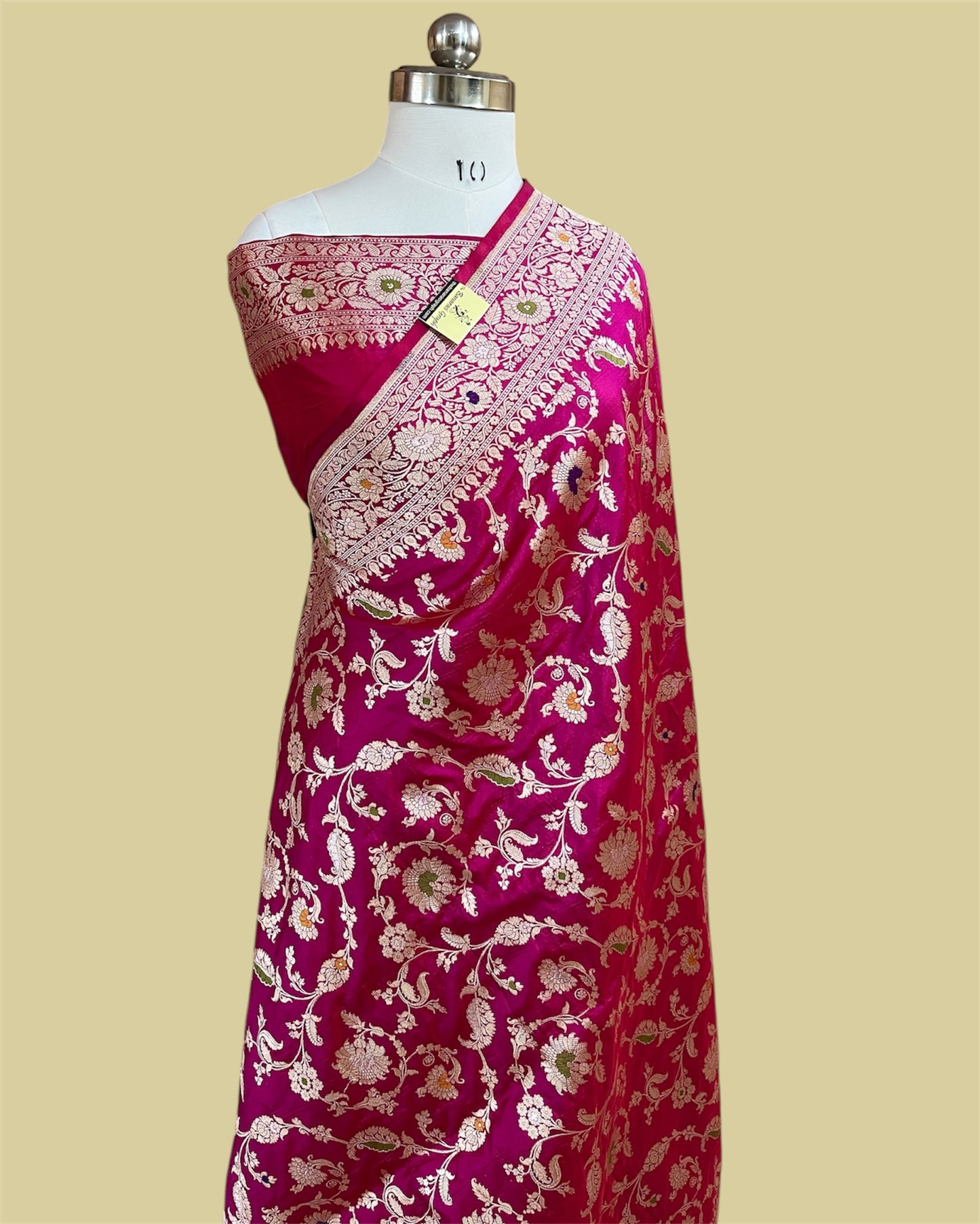 Hot Pink Pure Katan Handloom Silk - All Over Jaal Work With Tilfi Meenakari Banarasi Saree