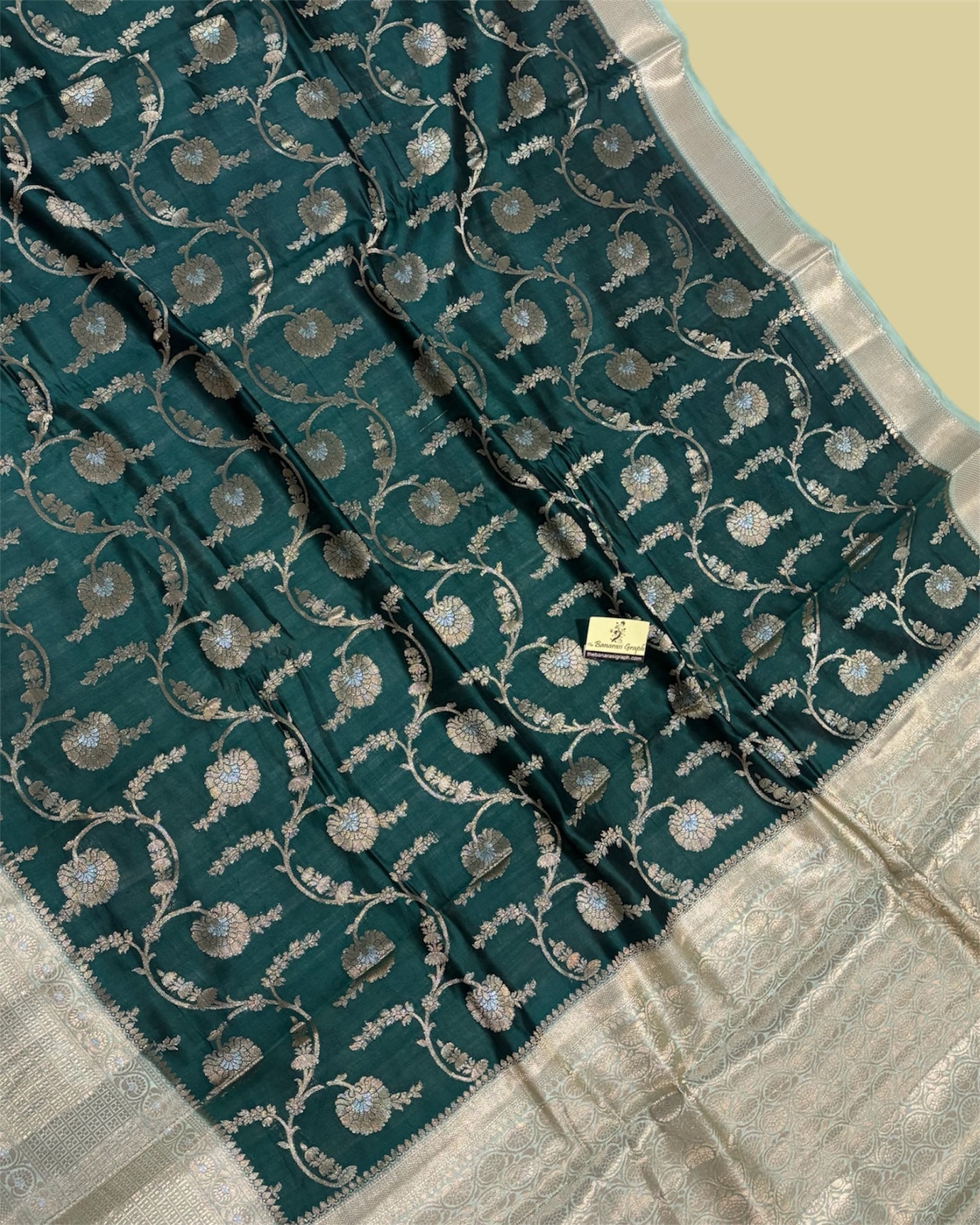 Dark Green Pure Chiniya Silk - All Over Jaal Work Banarasi saree