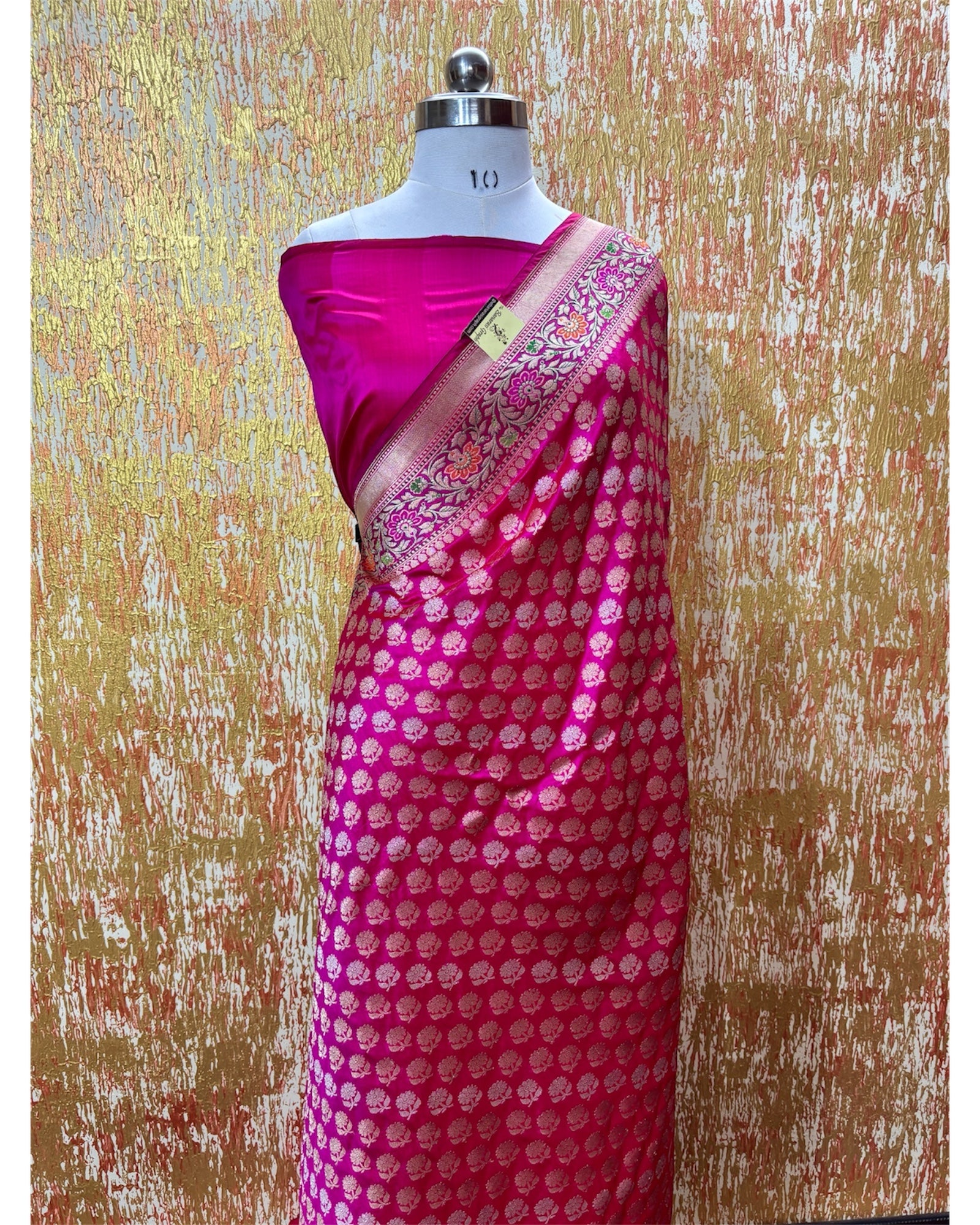 Hot Pink Pure Katan Handloom Silk - Kadhua Motifs with Meenakari Banarasi Saree