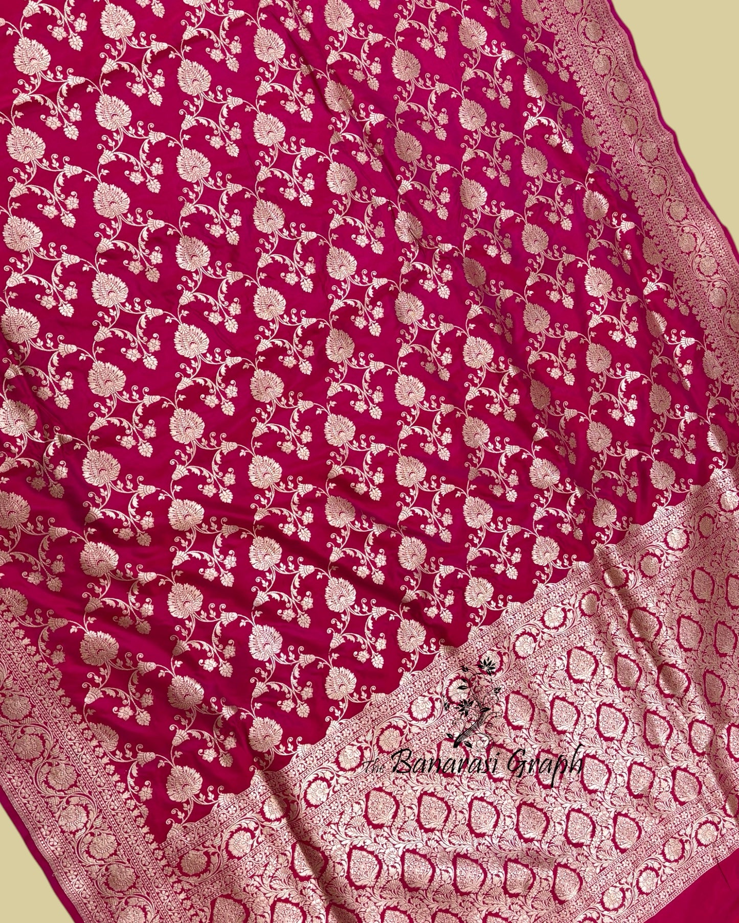 Hot Pink Pure Katan Handloom Silk - All Over Jaal Work Banarasi Saree