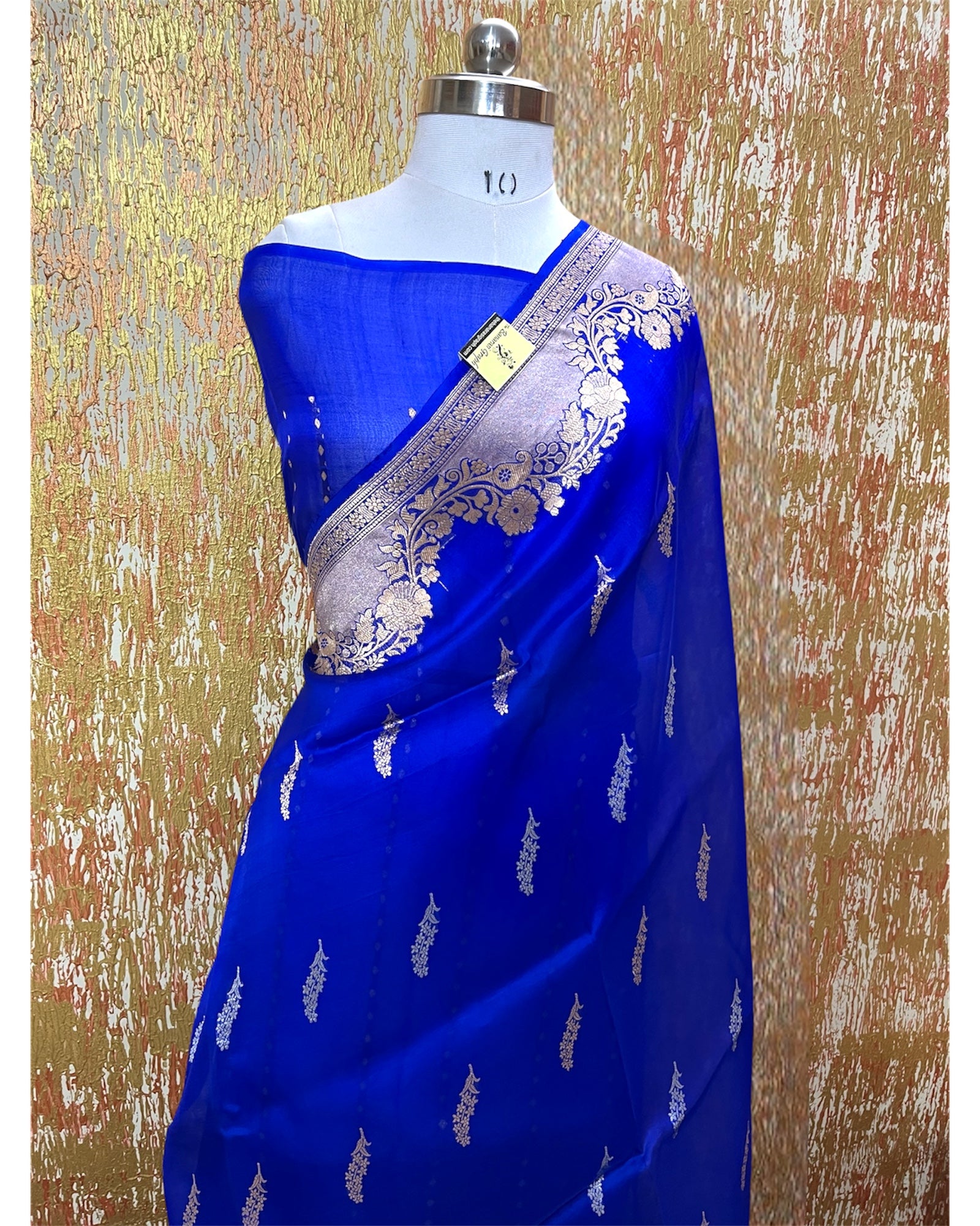 Royal Blue Pure Kora Handloom Silk - Kadhua Motifs Banarasi Saree