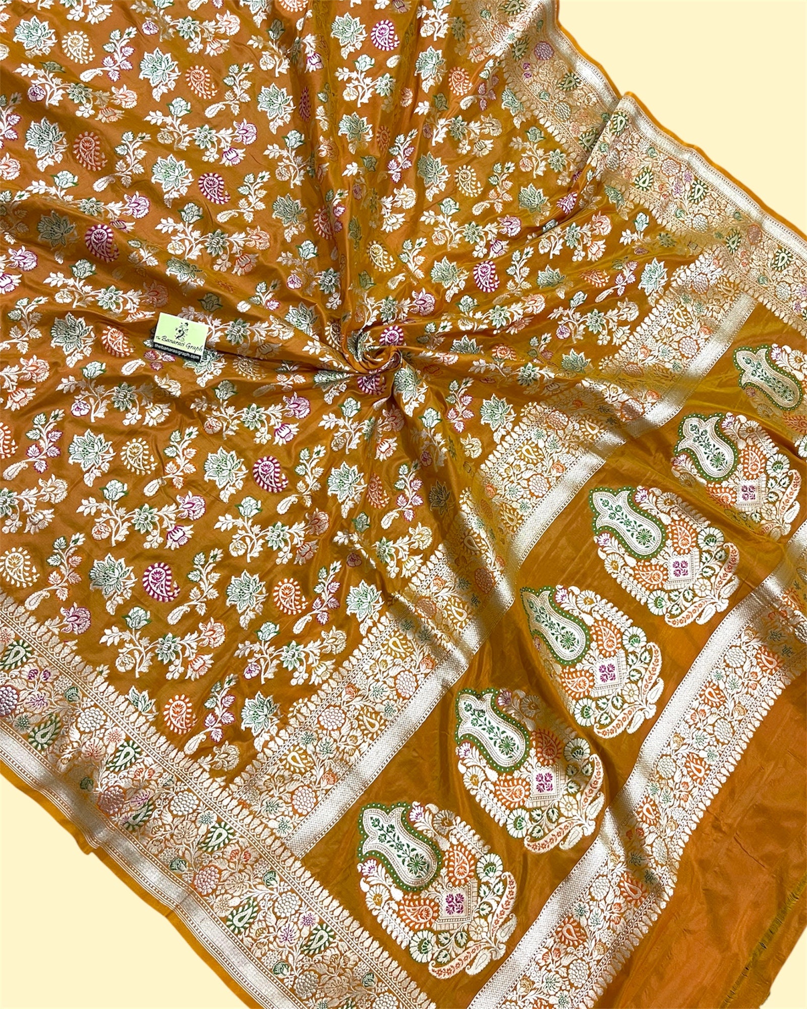 Rust Pure Katan Handloom Silk - All Over Jaal Work with Meenakari Banarasi Saree