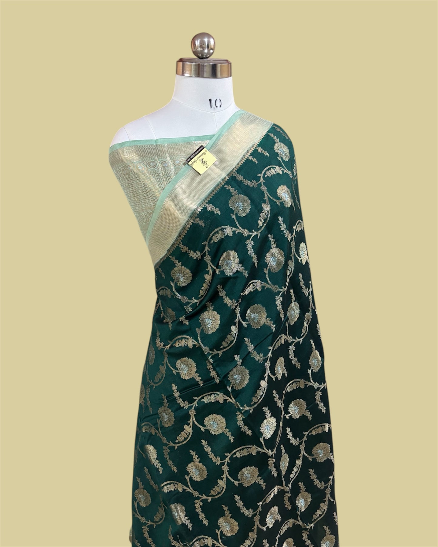 Dark Green Pure Chiniya Silk - All Over Jaal Work Banarasi saree